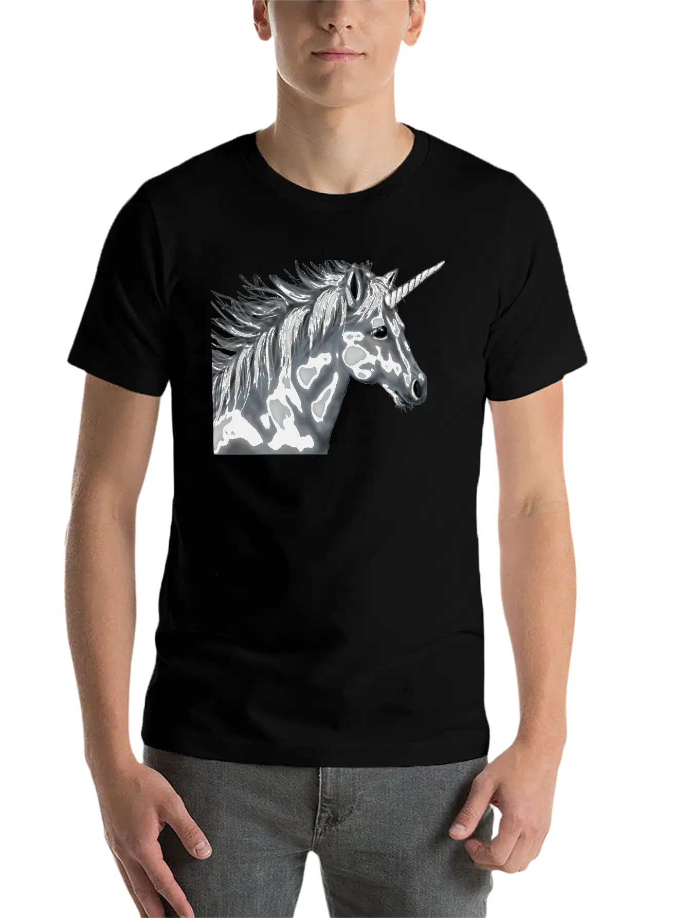 Unicorn Gray Scale Essential Cotton Tee For Daily Outfits – Unisex Style