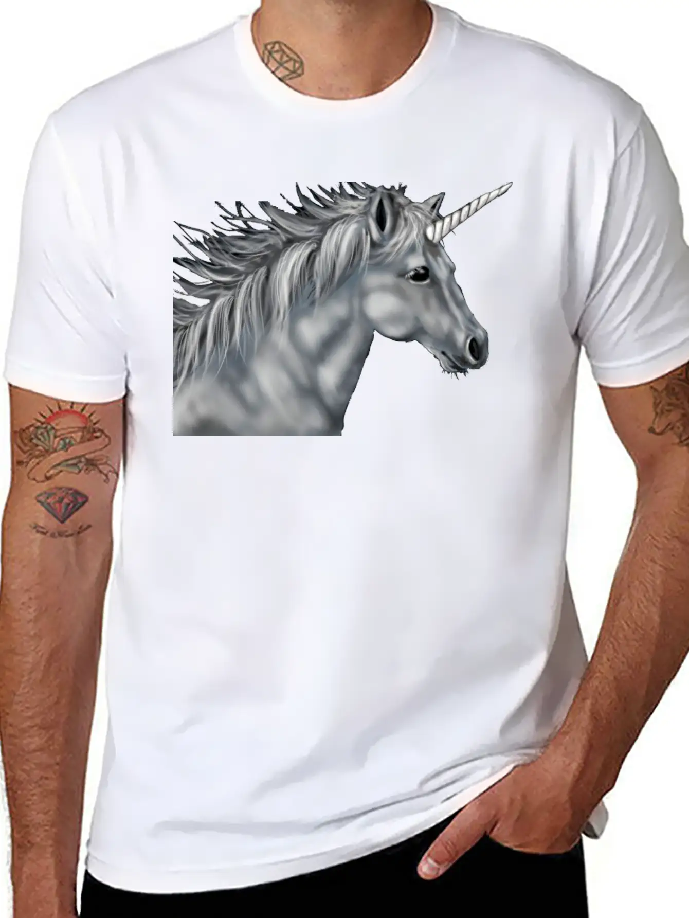Unicorn Gray Scale Essential Cotton Tee For Daily Outfits – Unisex Style