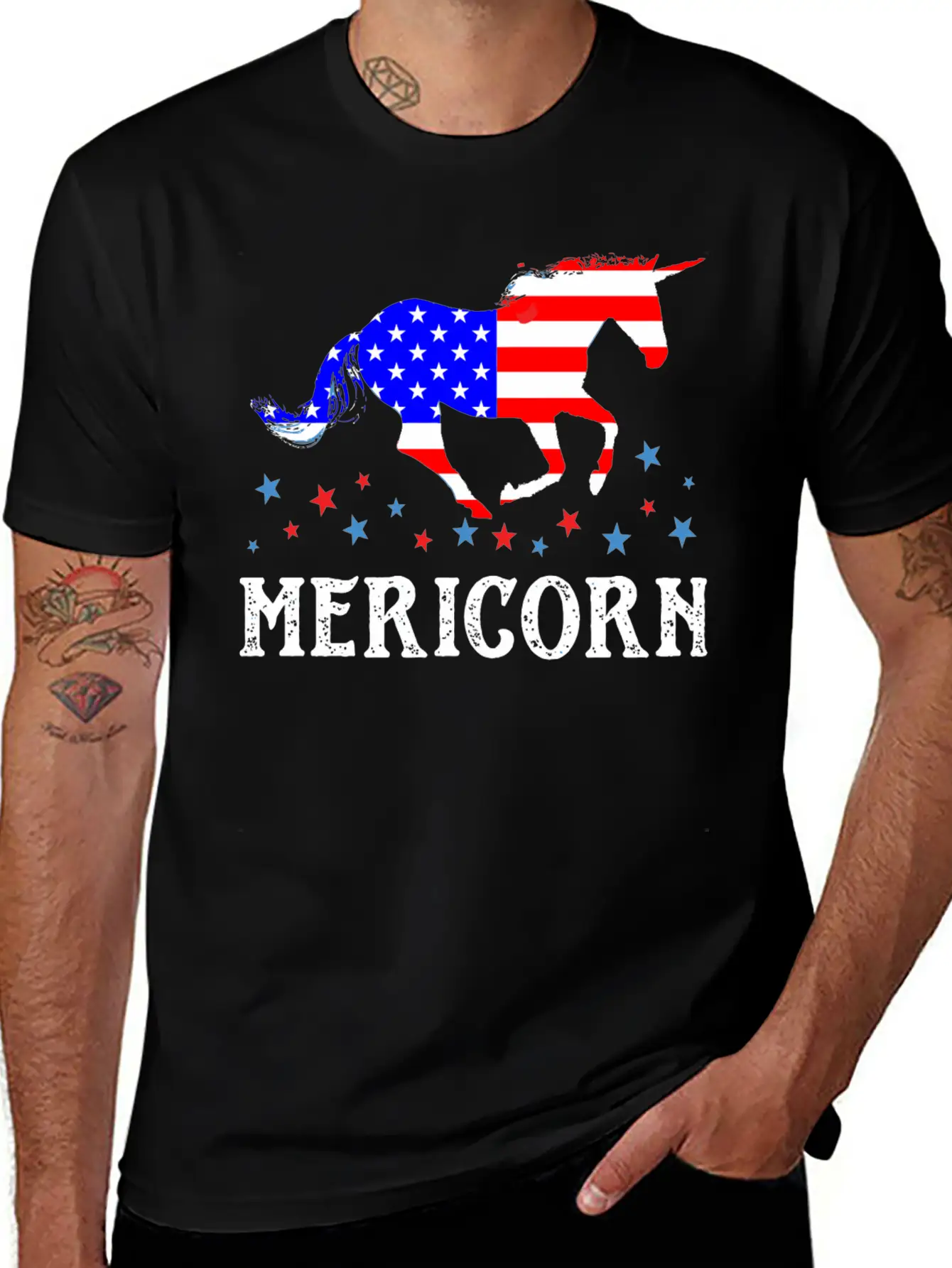 Unicorn - Mericorn American Flag Unicorn Essential Cotton Tee For Daily Outfits – Unisex Style