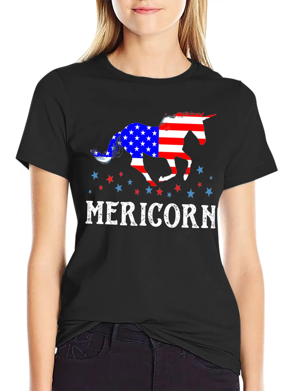 Unicorn - Mericorn American Flag Unicorn Essential Cotton Tee For Daily Outfits – Unisex Style