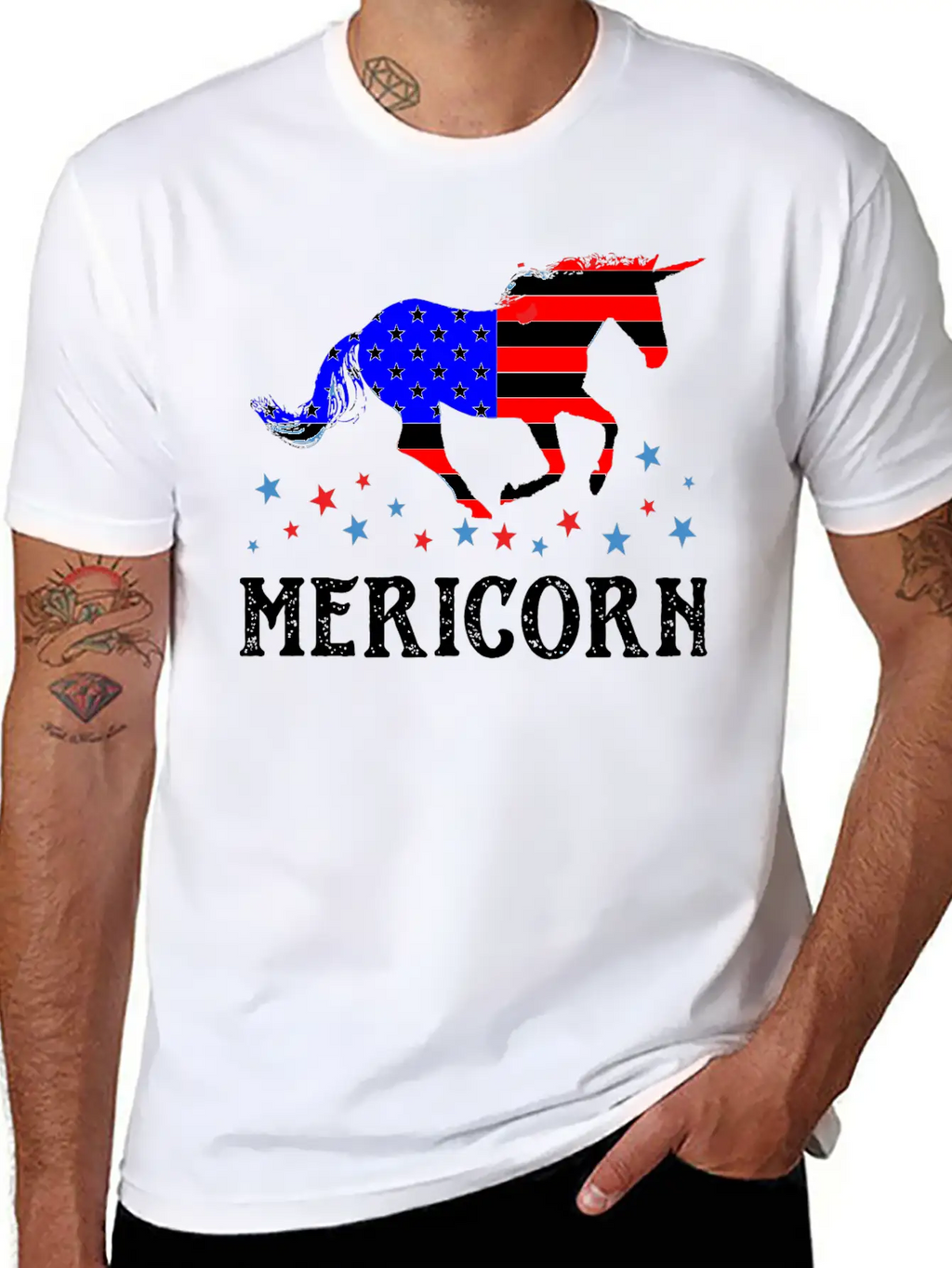 Unicorn - Mericorn American Flag Unicorn Essential Cotton Tee For Daily Outfits – Unisex Style