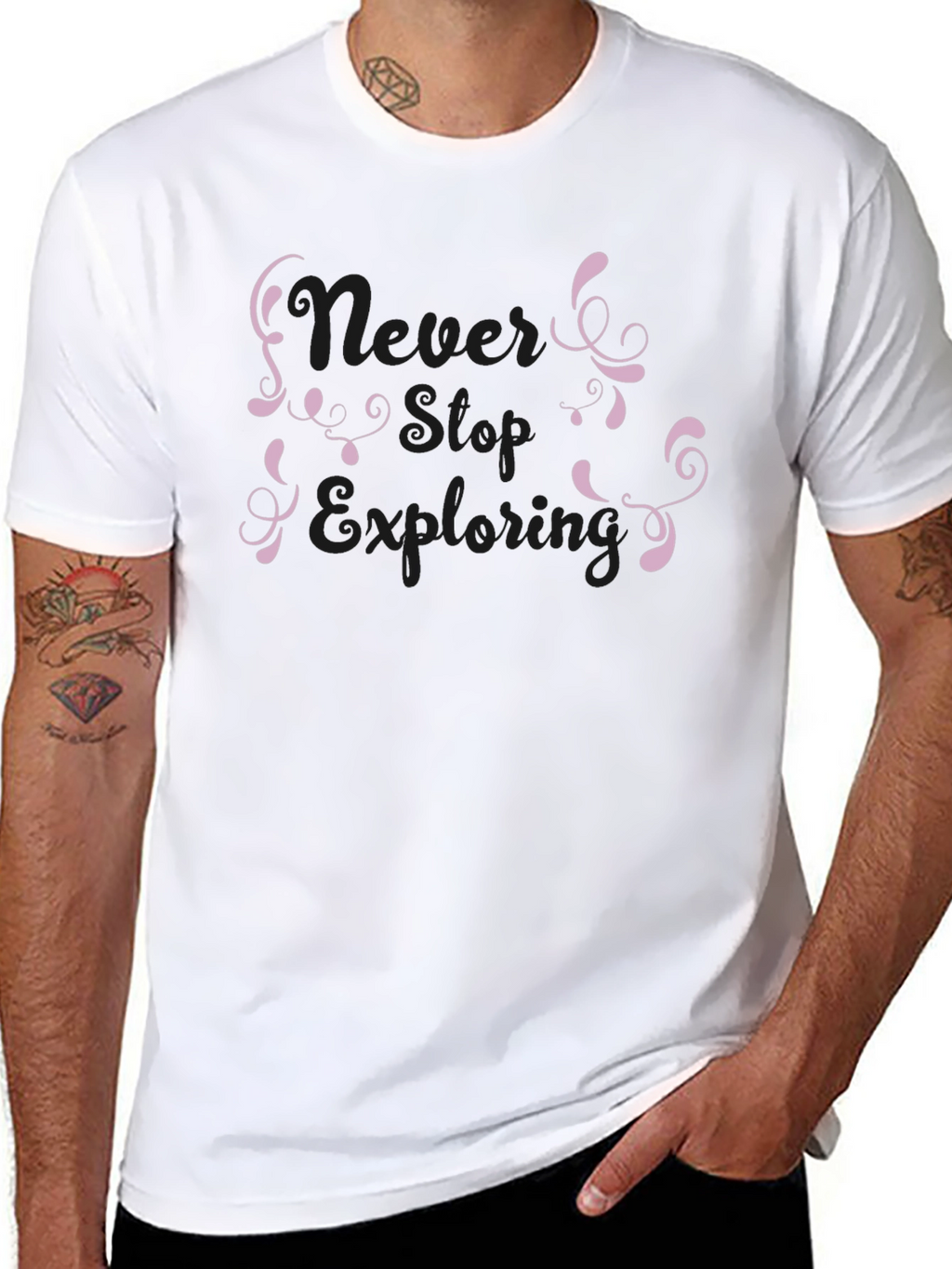 Never Stop Exploring Black Graphic Tee