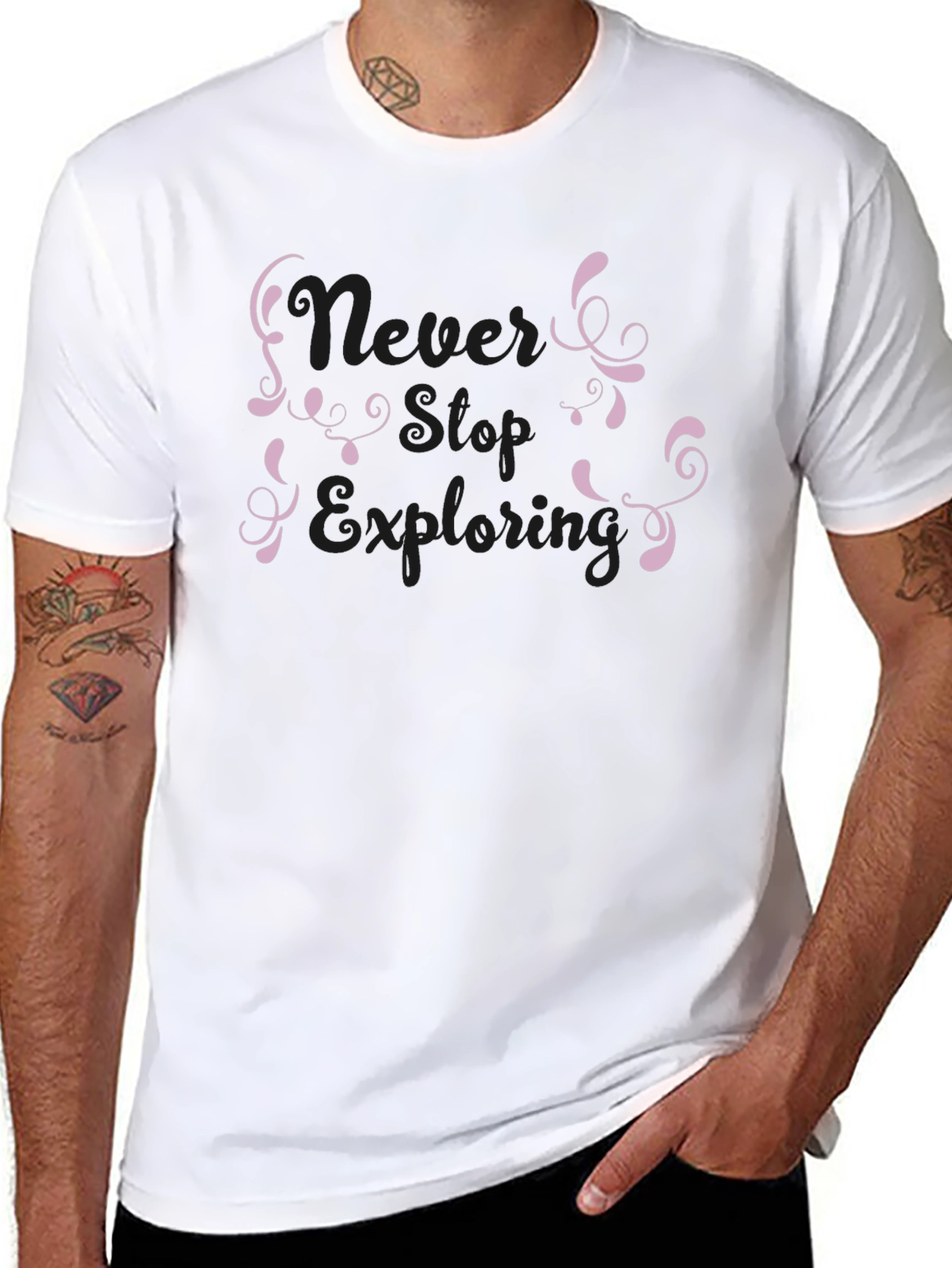 Never Stop Exploring Black Graphic Tee