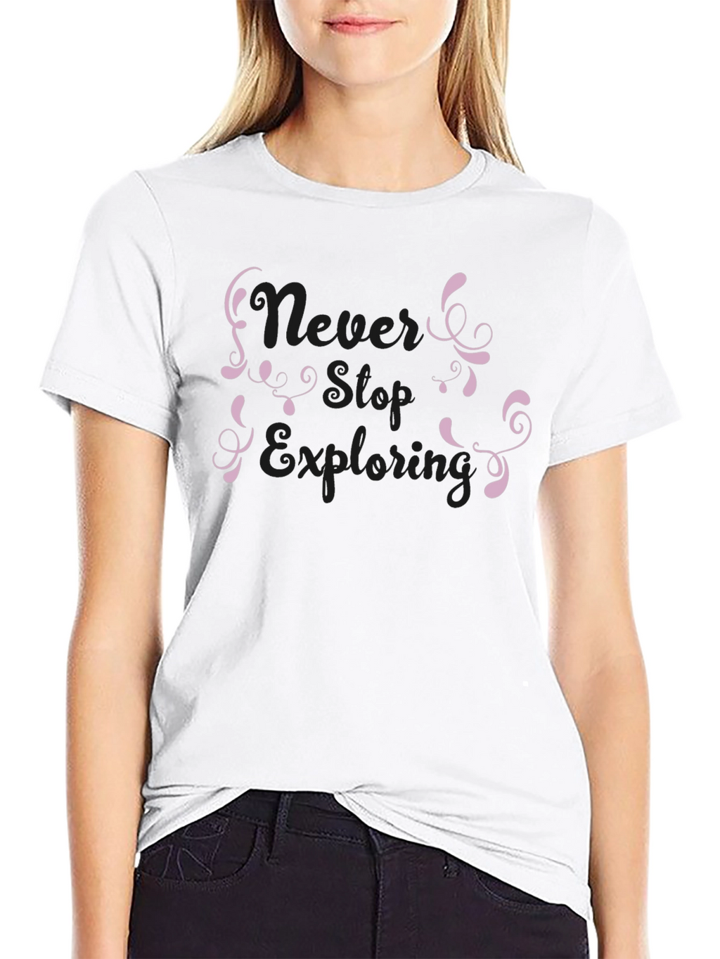 Never Stop Exploring Black Graphic Tee