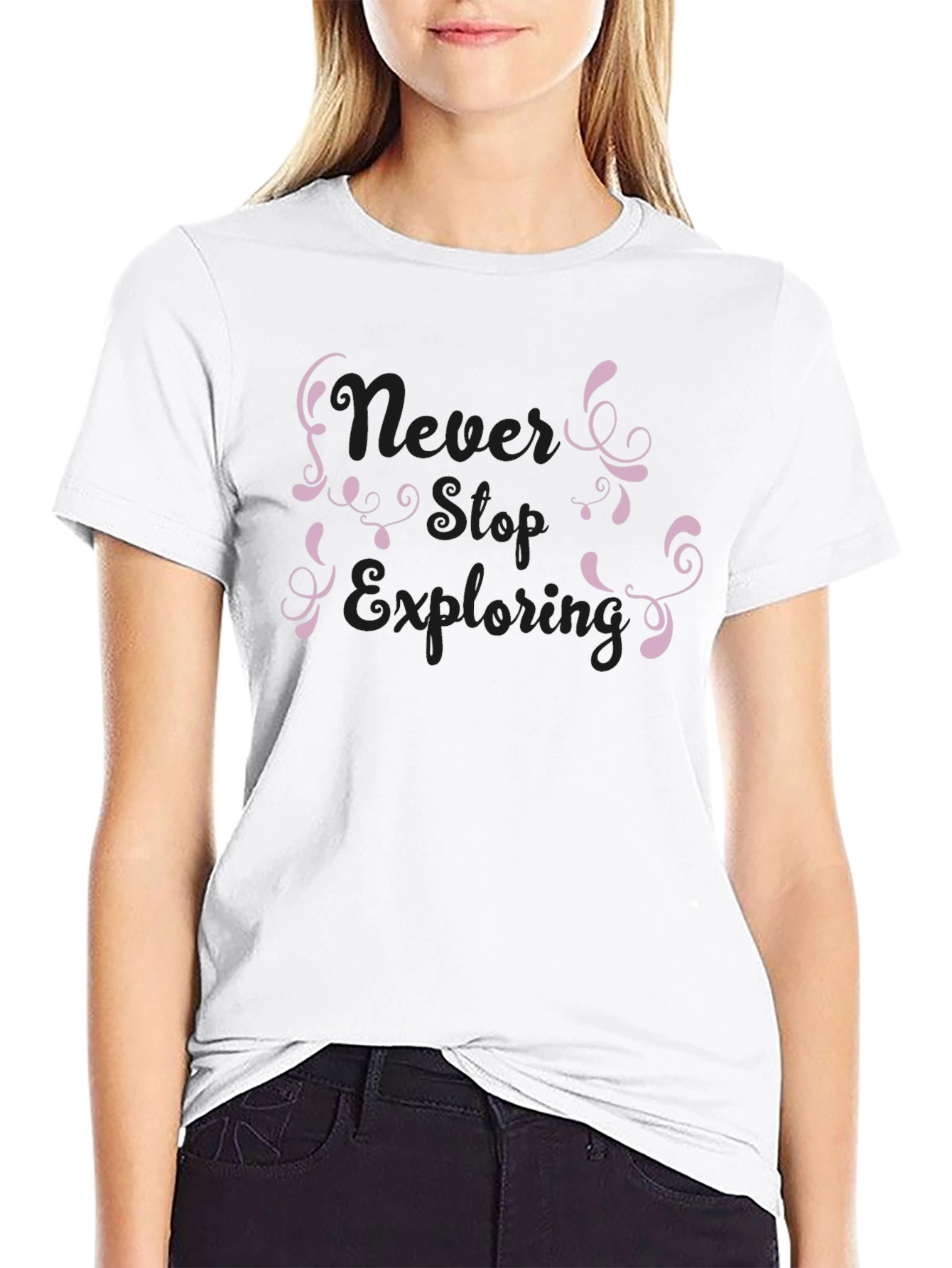 Never Stop Exploring Black Graphic Tee