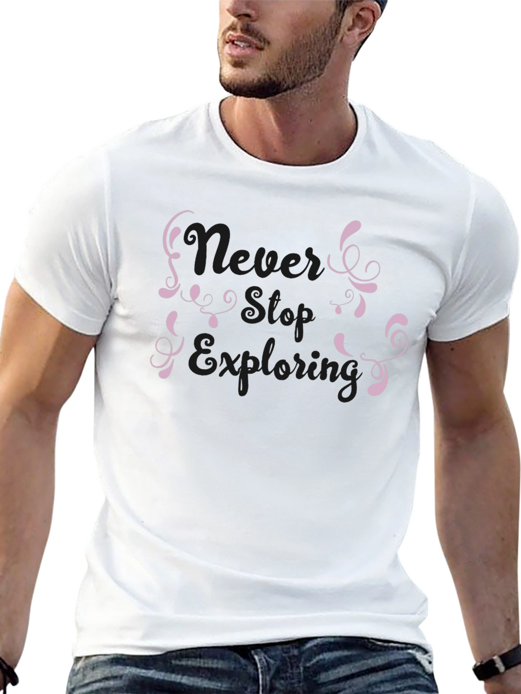 Never Stop Exploring Black Graphic Tee