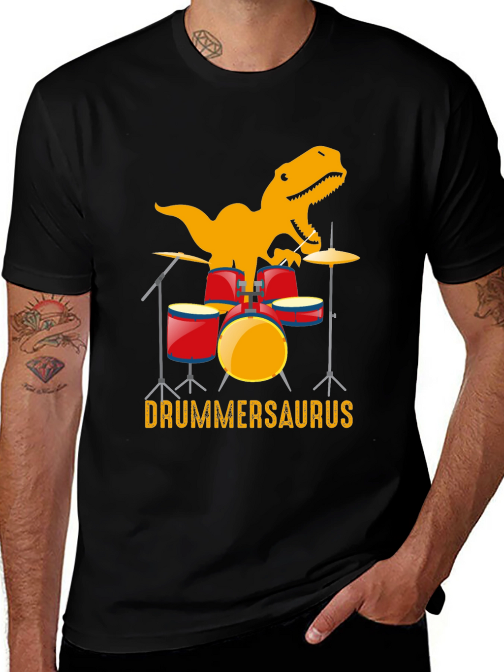 Drummersaurus T-Shirt - Dinosaur Drummer Tee