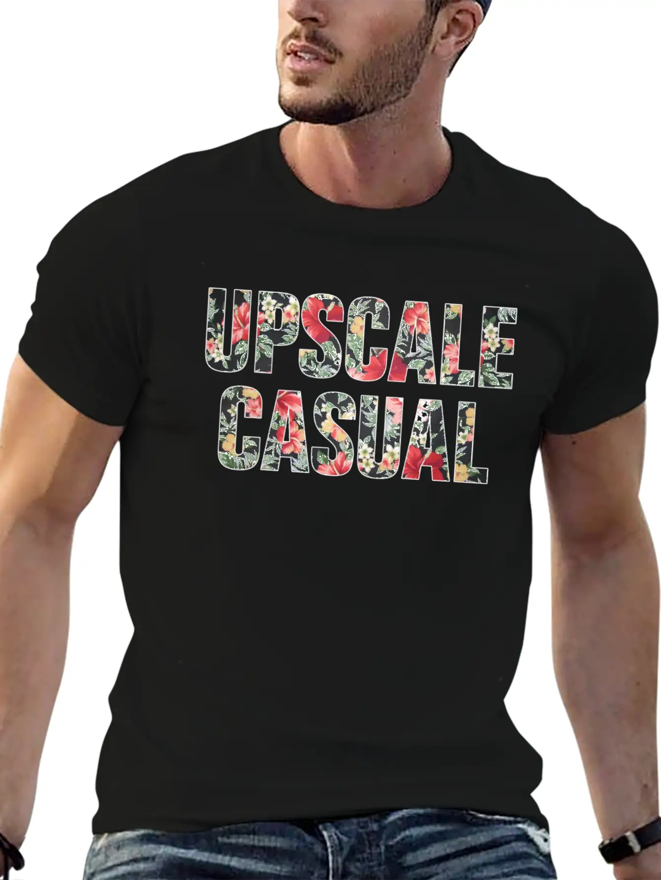 Upscale Casual Floral Logo Unisex Short Sleeve Soft Cotton T-Shirt – Casual Everyday Wear
