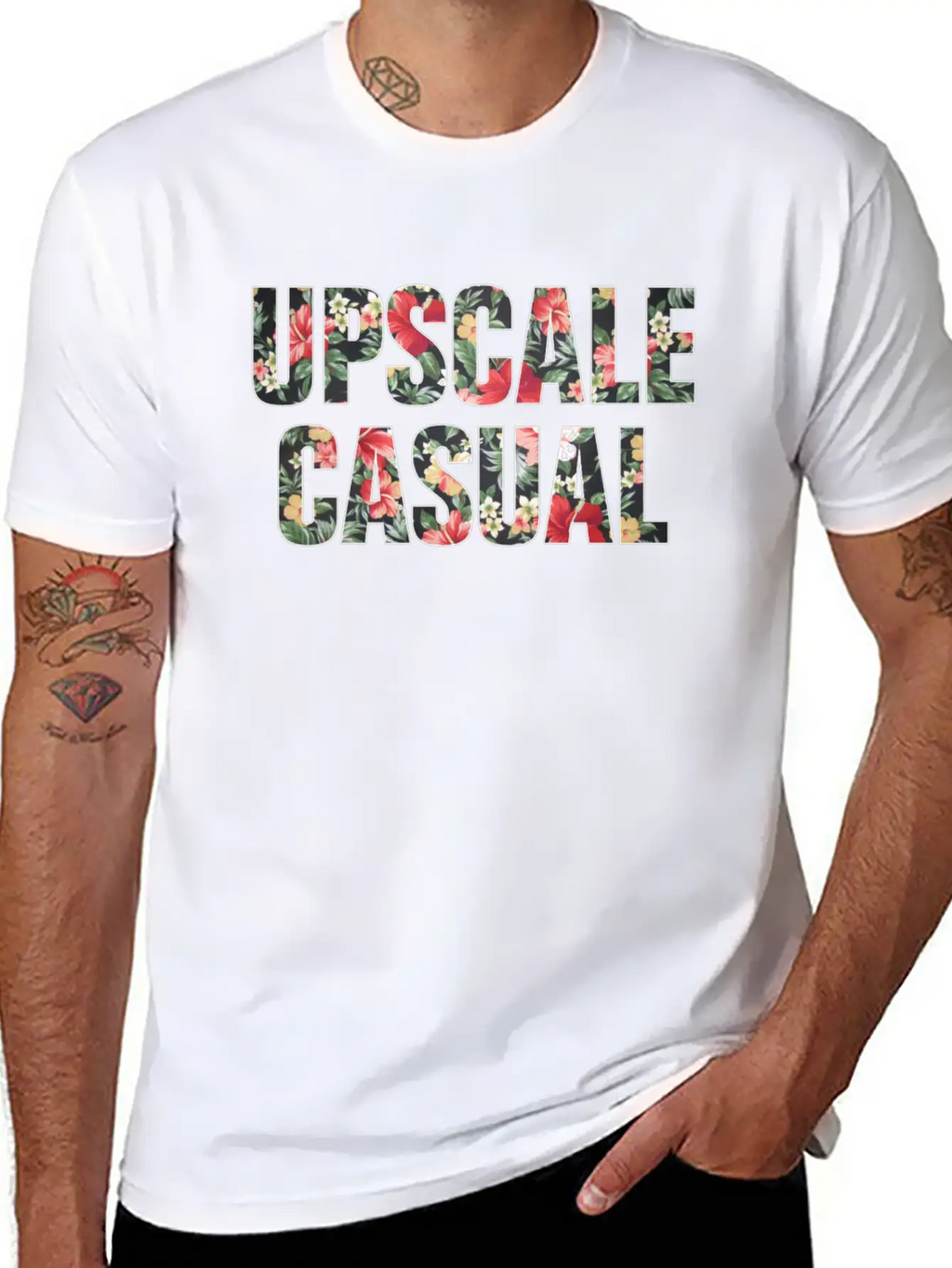 Upscale Casual Floral Logo Unisex Short Sleeve Soft Cotton T-Shirt – Casual Everyday Wear