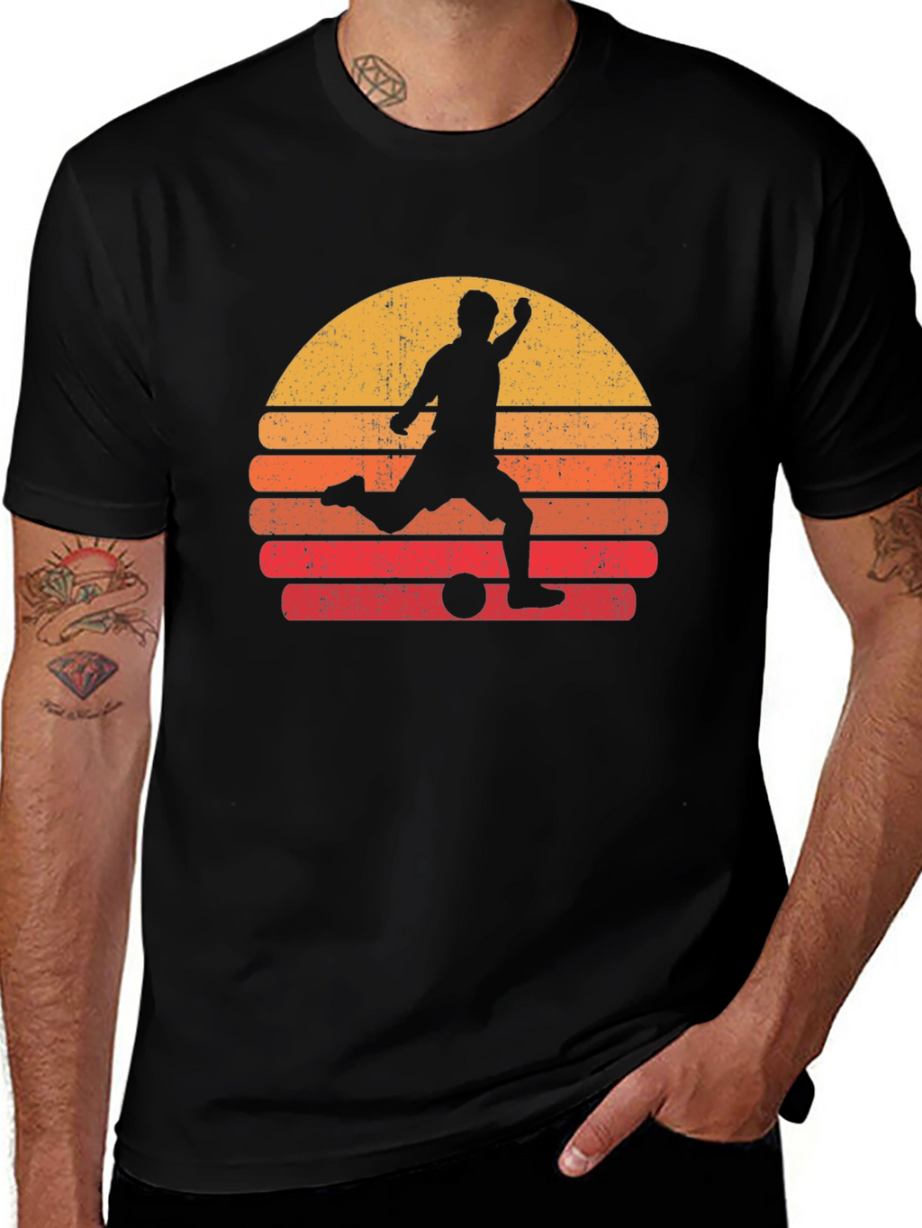 Retro Soccer Sunset Graphic Tee - Black