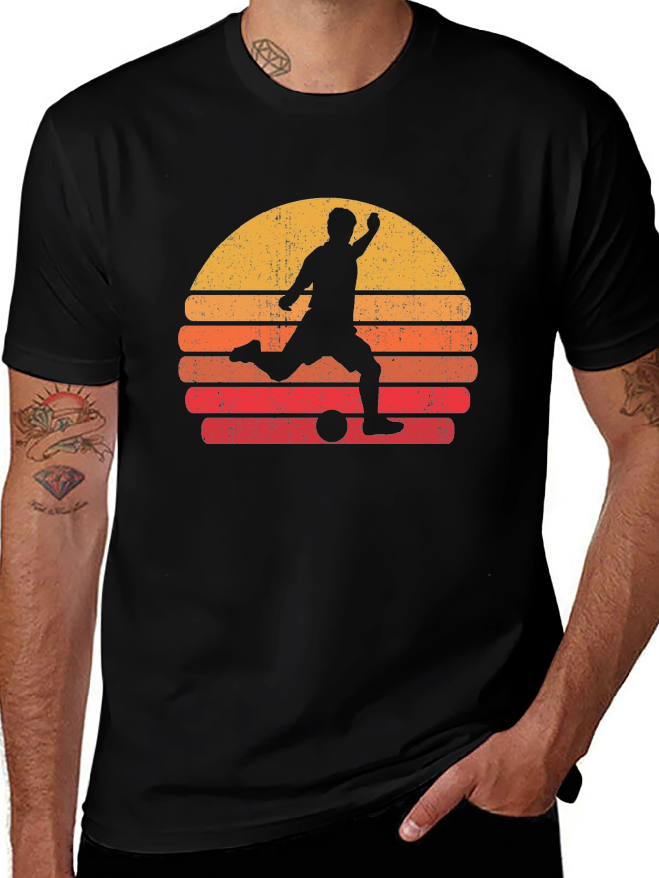 Retro Soccer Sunset Graphic Tee - Black