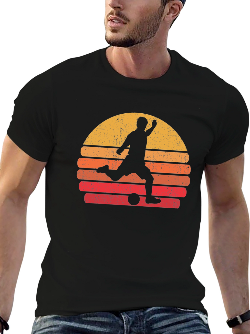 Retro Soccer Sunset Graphic Tee - Black