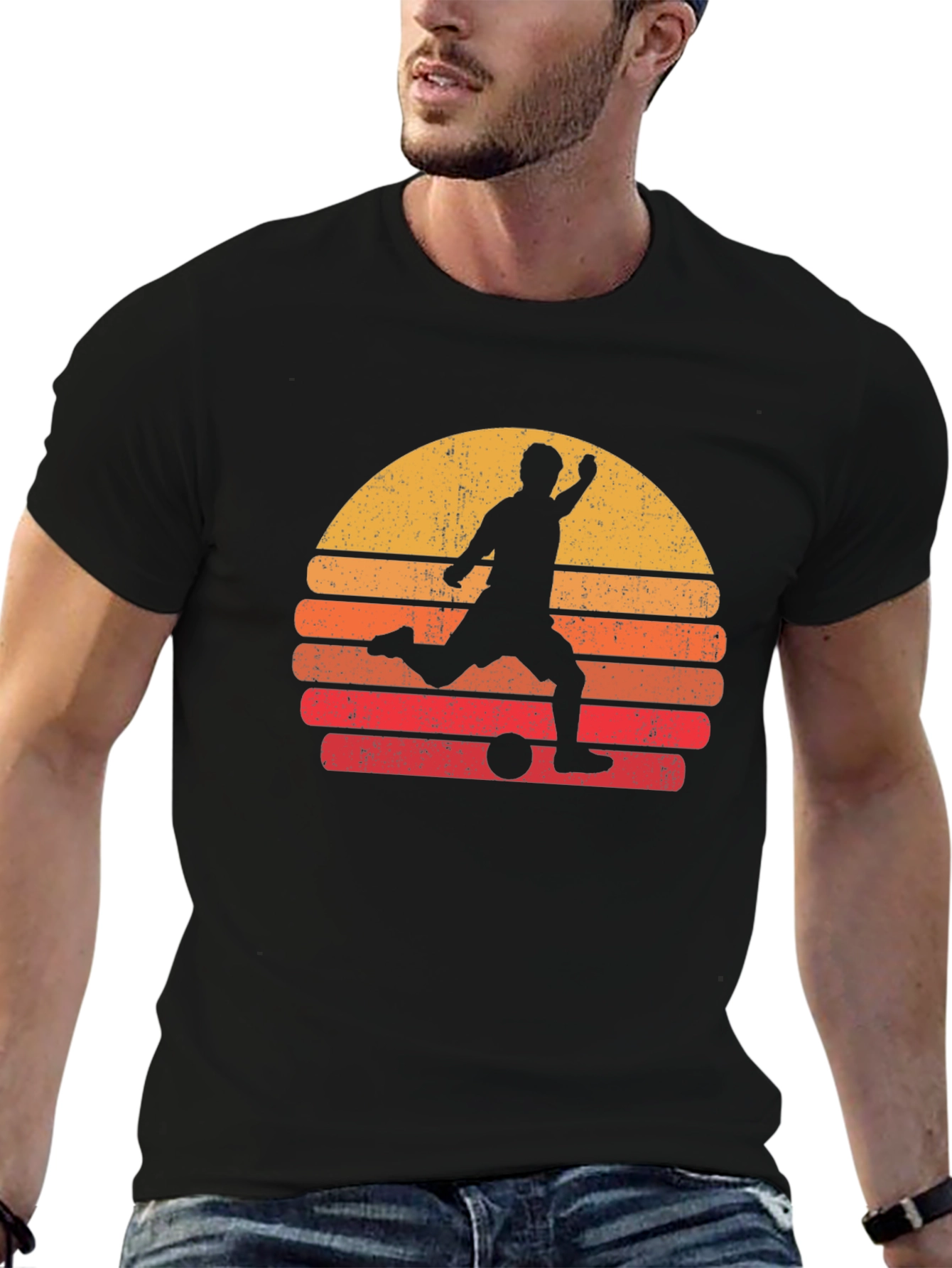 Retro Soccer Sunset Graphic Tee - Black