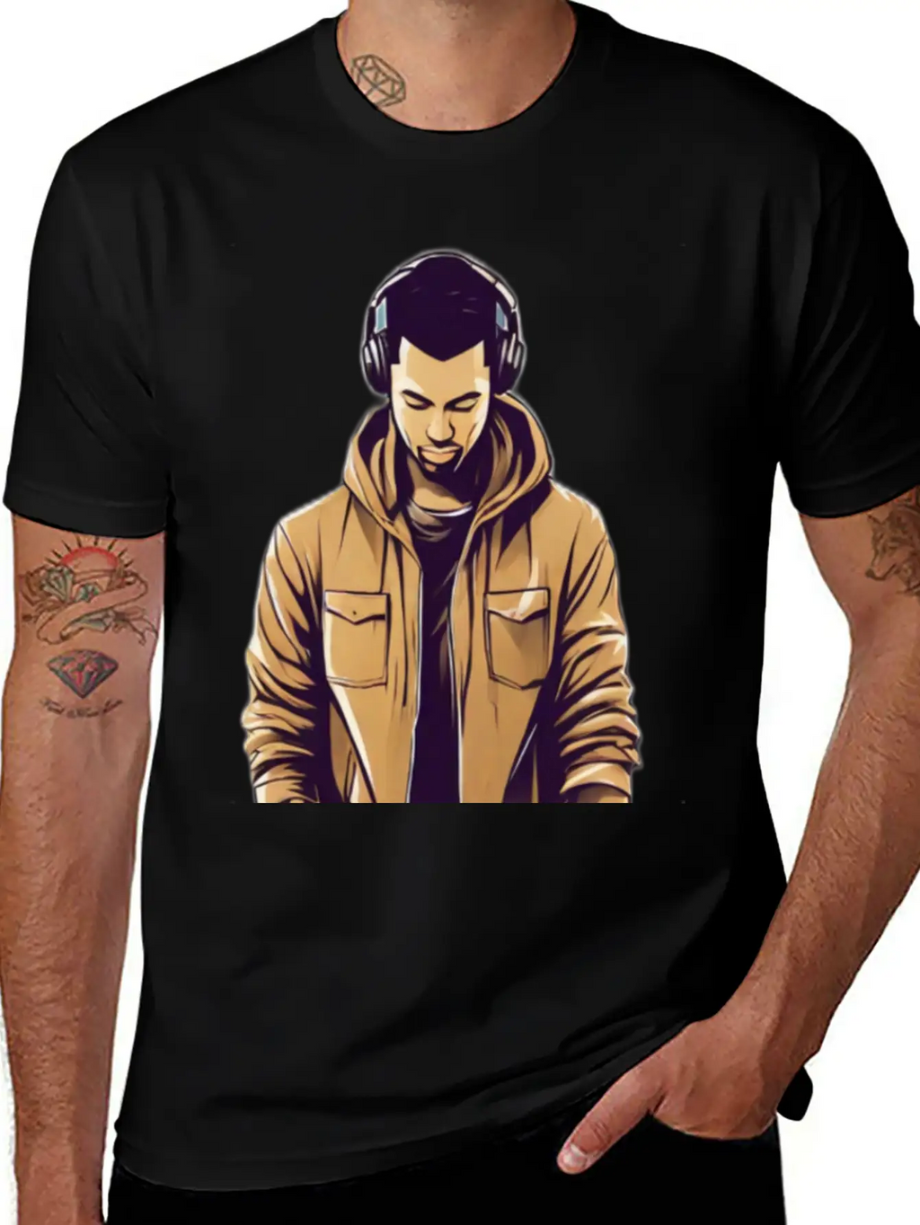Urban Groove: DJ Cityscape Vibes T-Shirt Design Stylish Everyday T-Shirt – Unisex Basic Cotton Tee