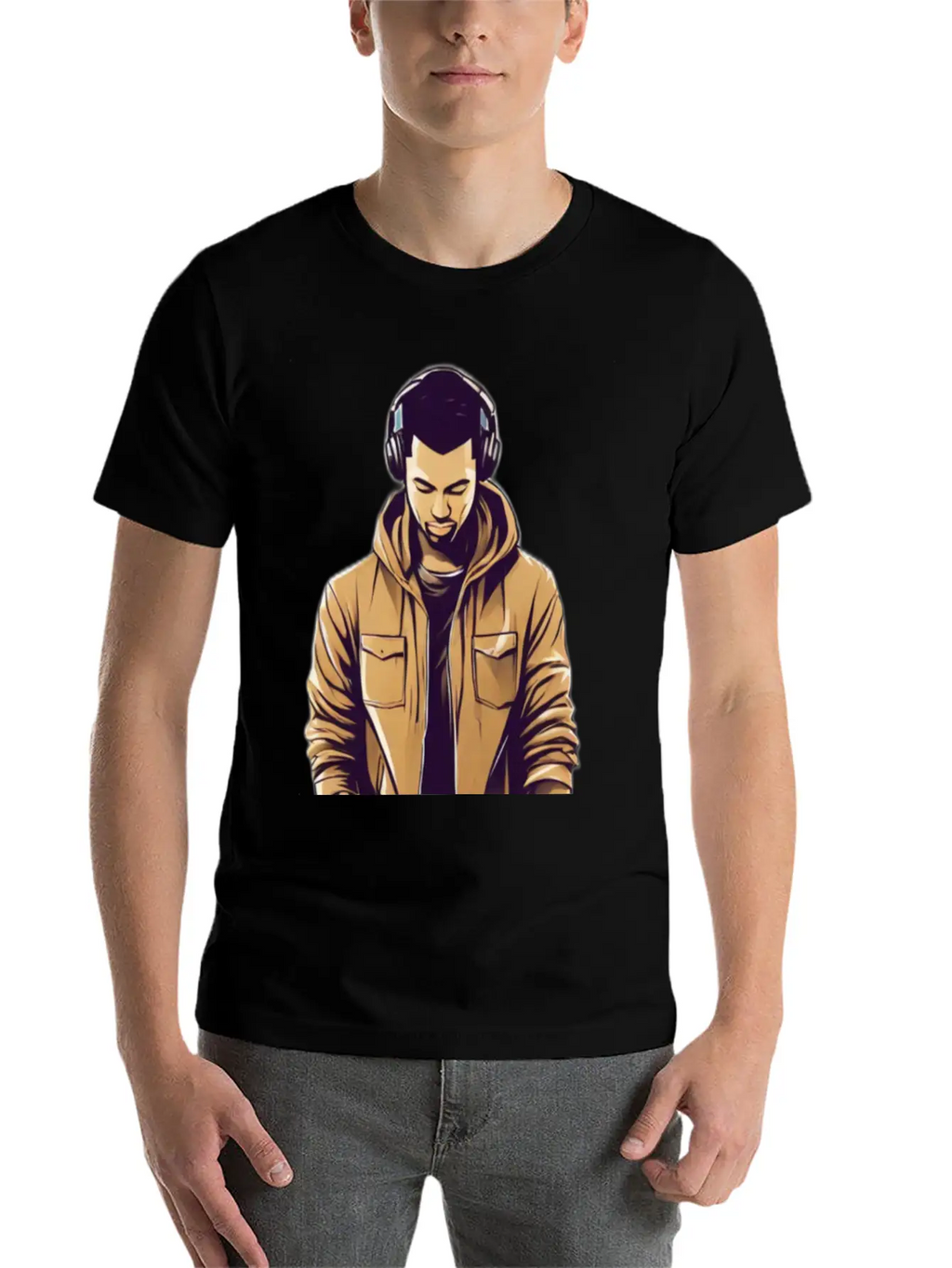 Urban Groove: DJ Cityscape Vibes T-Shirt Design Stylish Everyday T-Shirt – Unisex Basic Cotton Tee