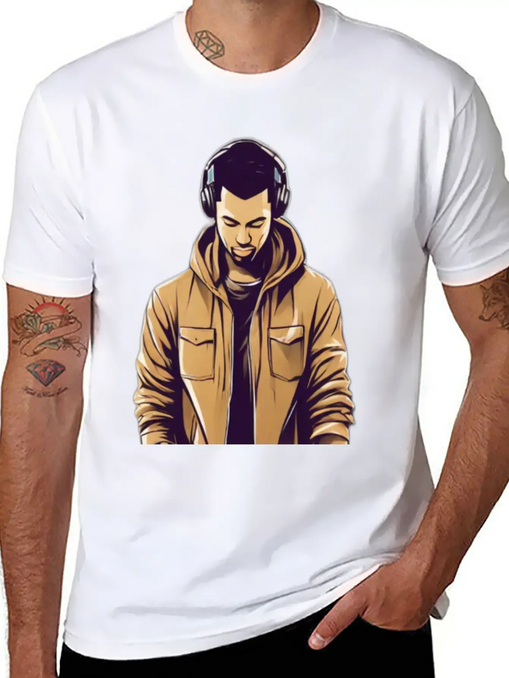 Urban Groove: DJ Cityscape Vibes T-Shirt Design Stylish Everyday T-Shirt – Unisex Basic Cotton Tee