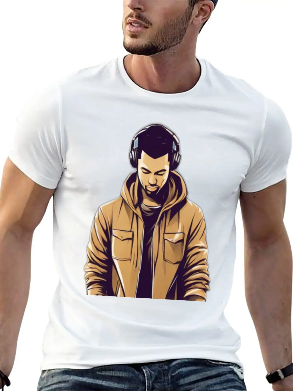Urban Groove: DJ Cityscape Vibes T-Shirt Design Stylish Everyday T-Shirt – Unisex Basic Cotton Tee