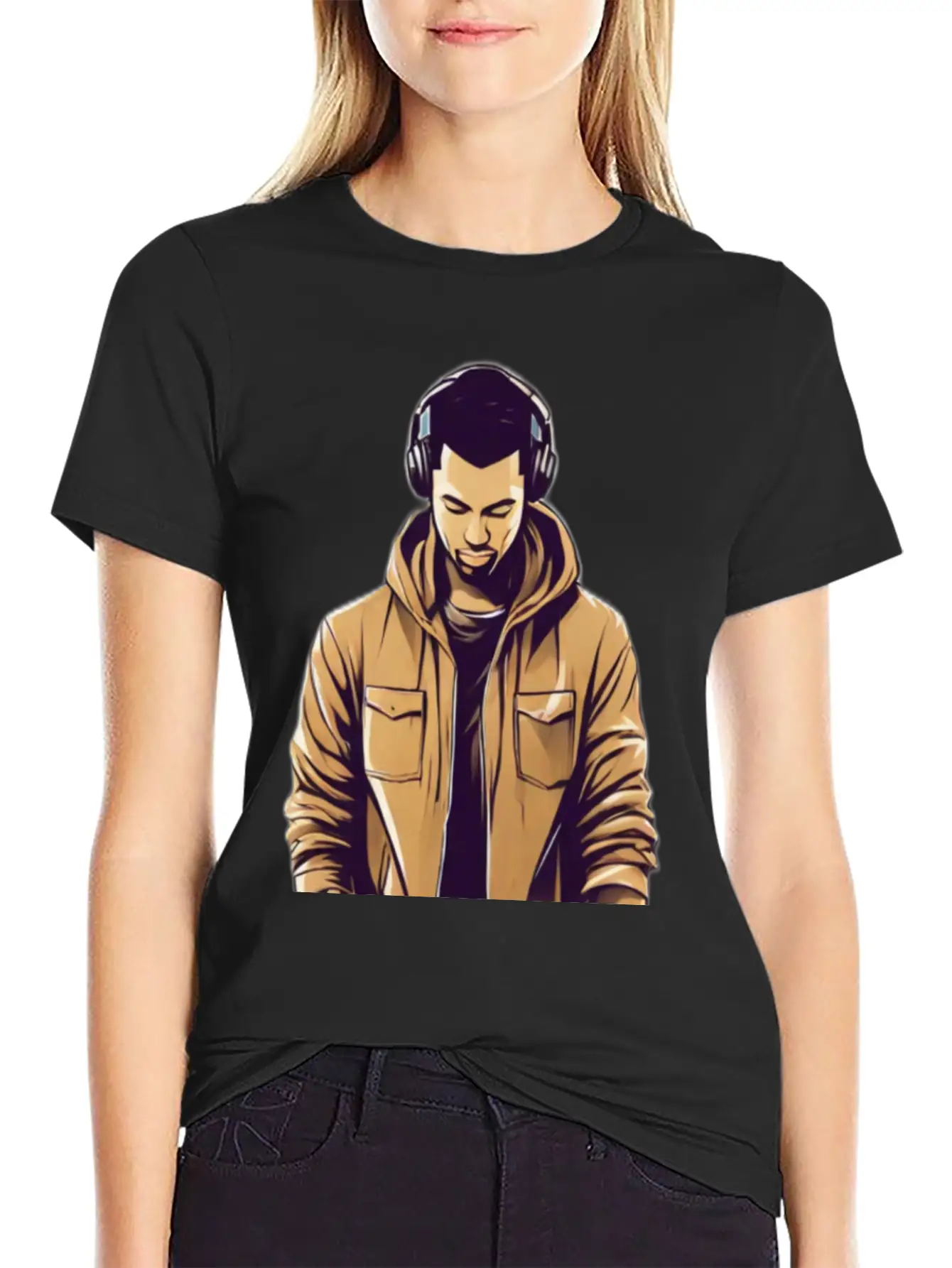 Urban Groove: DJ Cityscape Vibes T-Shirt Design Stylish Everyday T-Shirt – Unisex Basic Cotton Tee