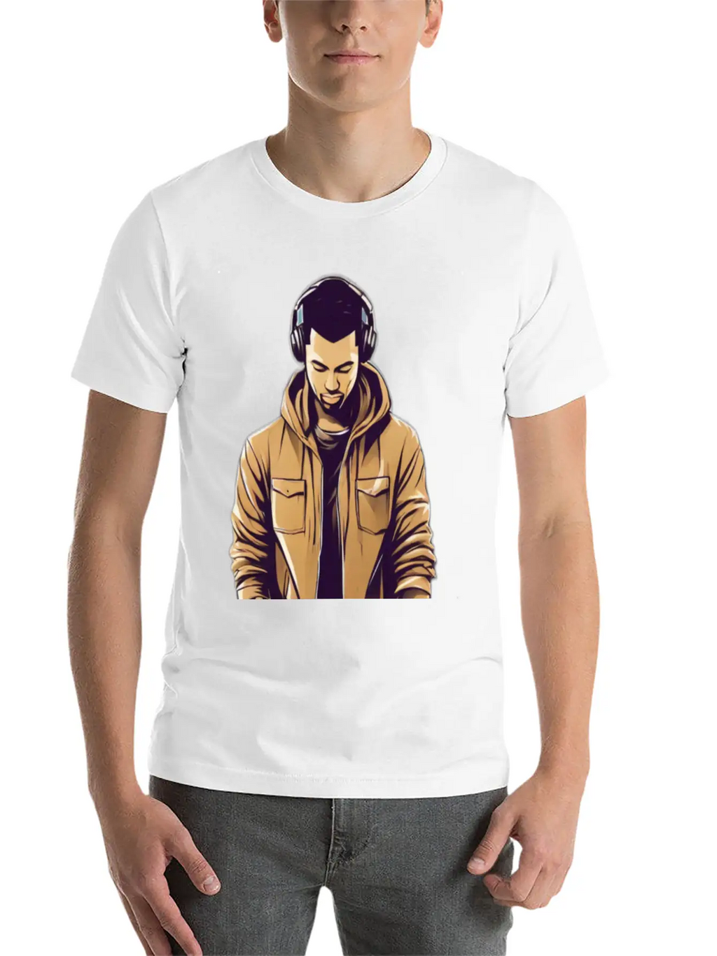 Urban Groove: DJ Cityscape Vibes T-Shirt Design Stylish Everyday T-Shirt – Unisex Basic Cotton Tee