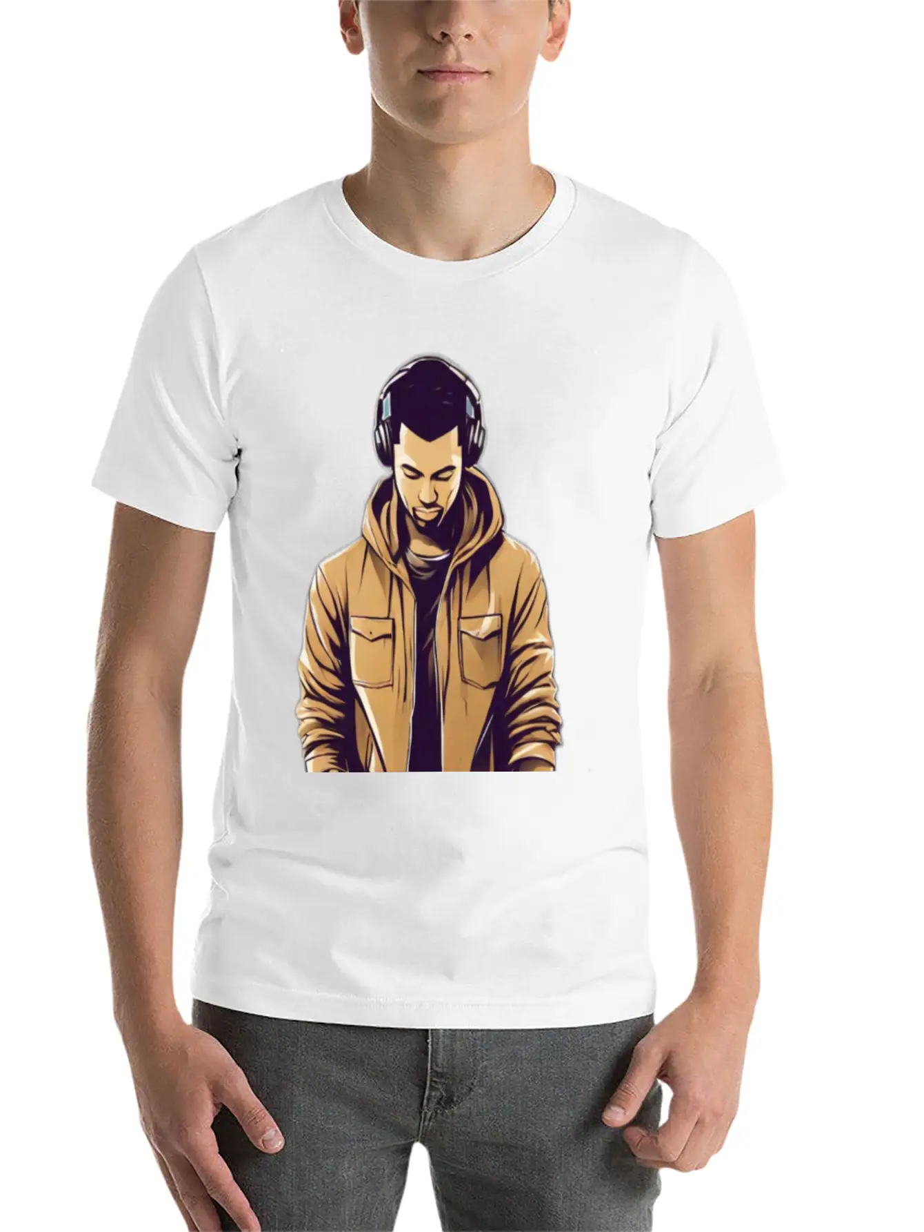 Urban Groove: DJ Cityscape Vibes T-Shirt Design Stylish Everyday T-Shirt – Unisex Basic Cotton Tee