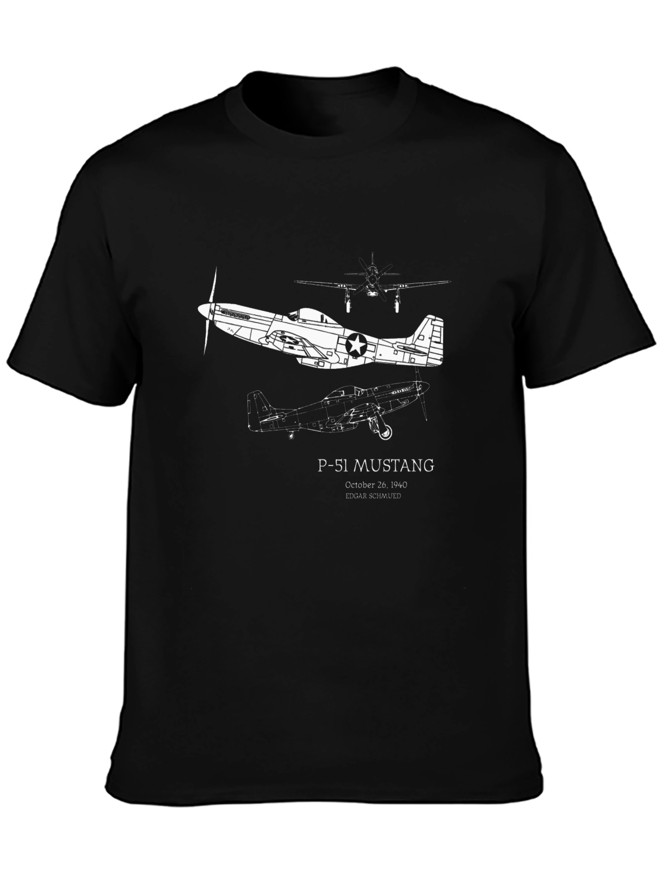 P-51 Mustang Black Graphic T-Shirt