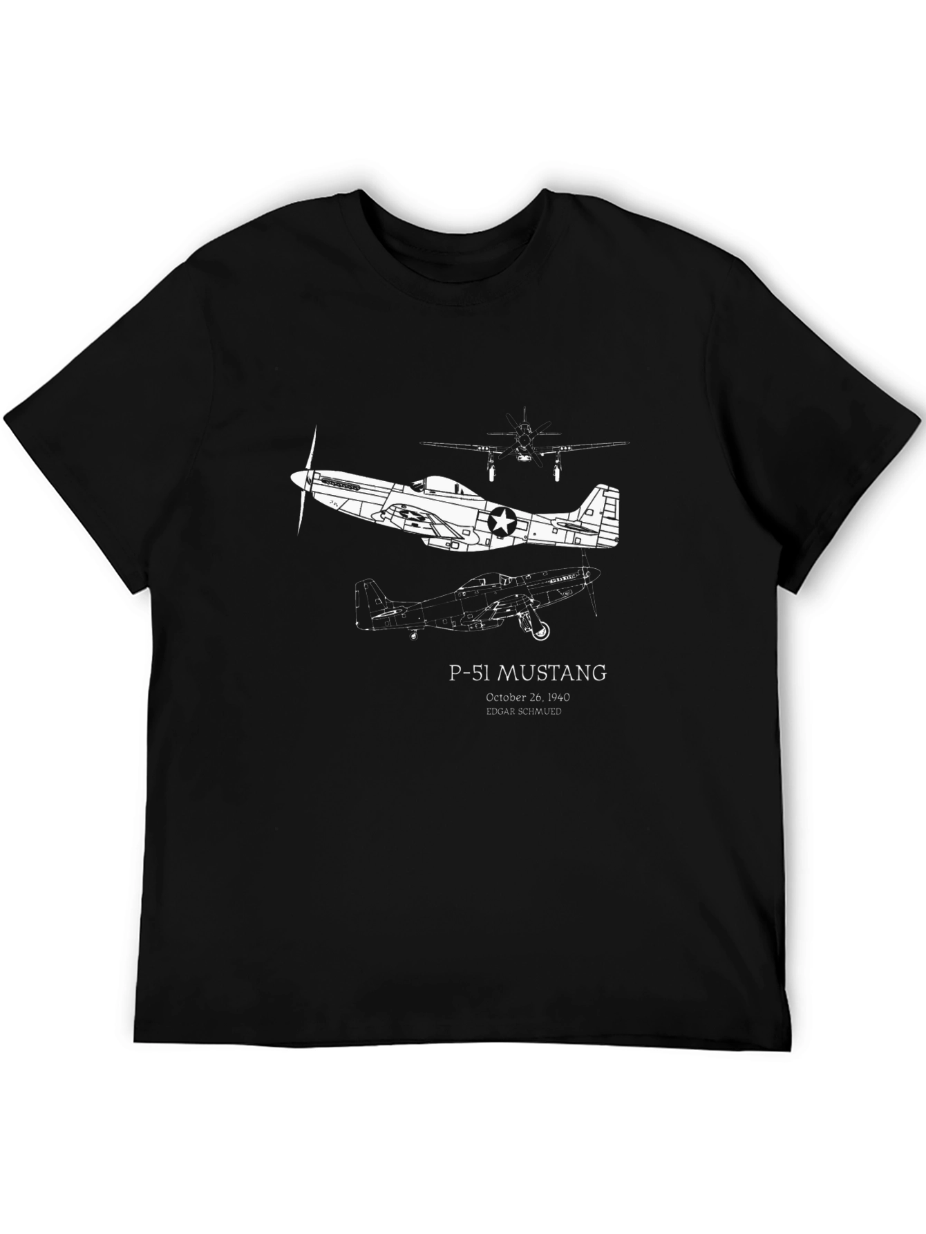 P-51 Mustang Black Graphic T-Shirt
