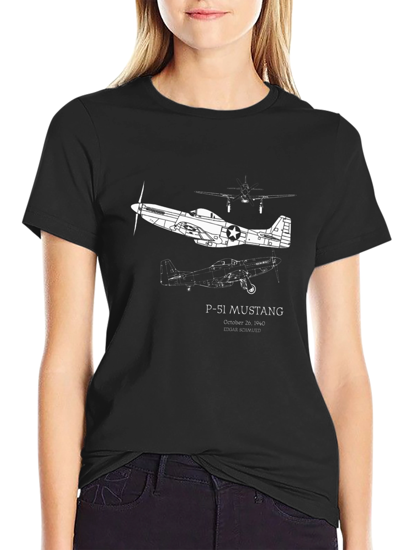 P-51 Mustang Black Graphic T-Shirt