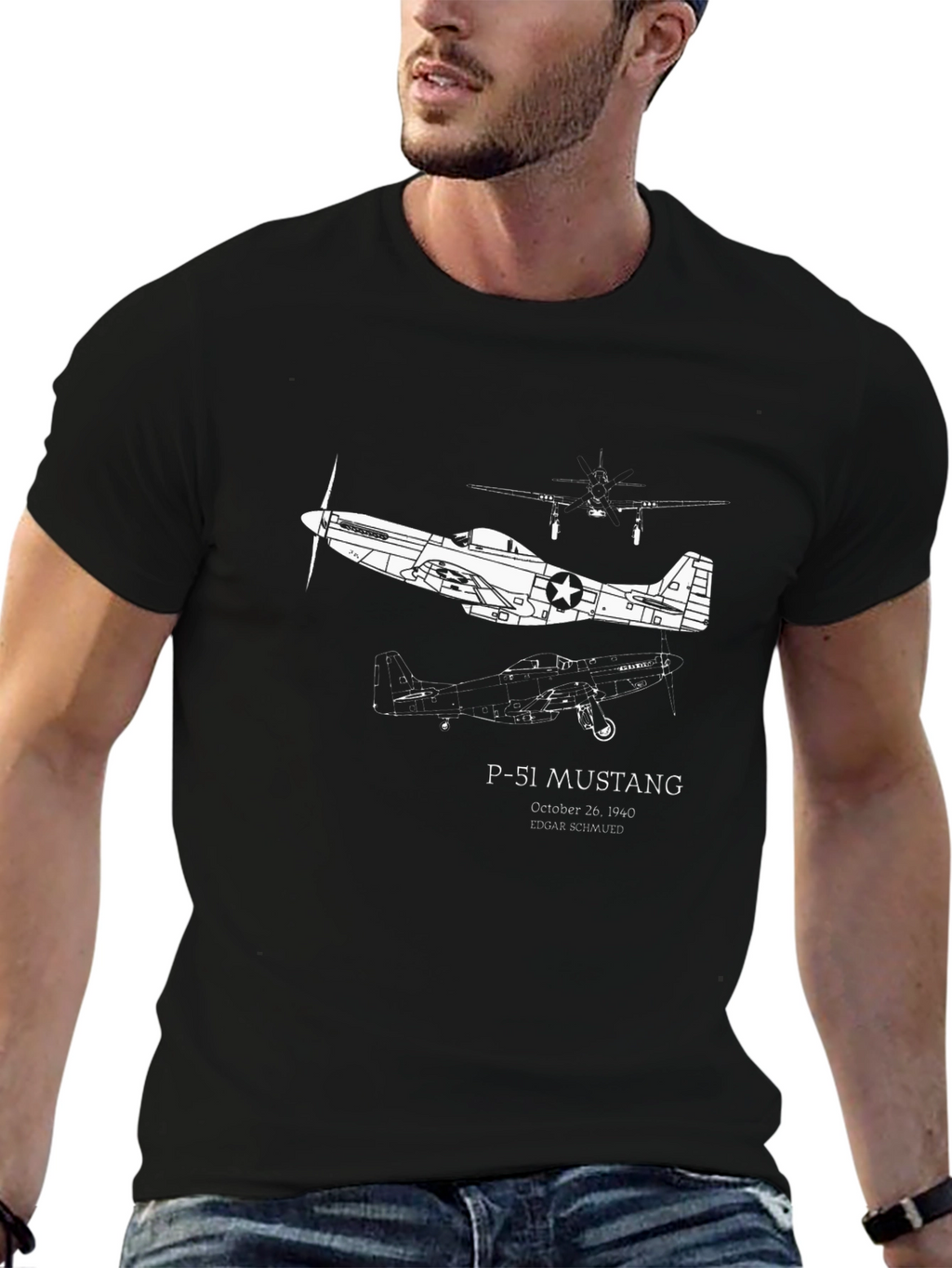P-51 Mustang Black Graphic T-Shirt