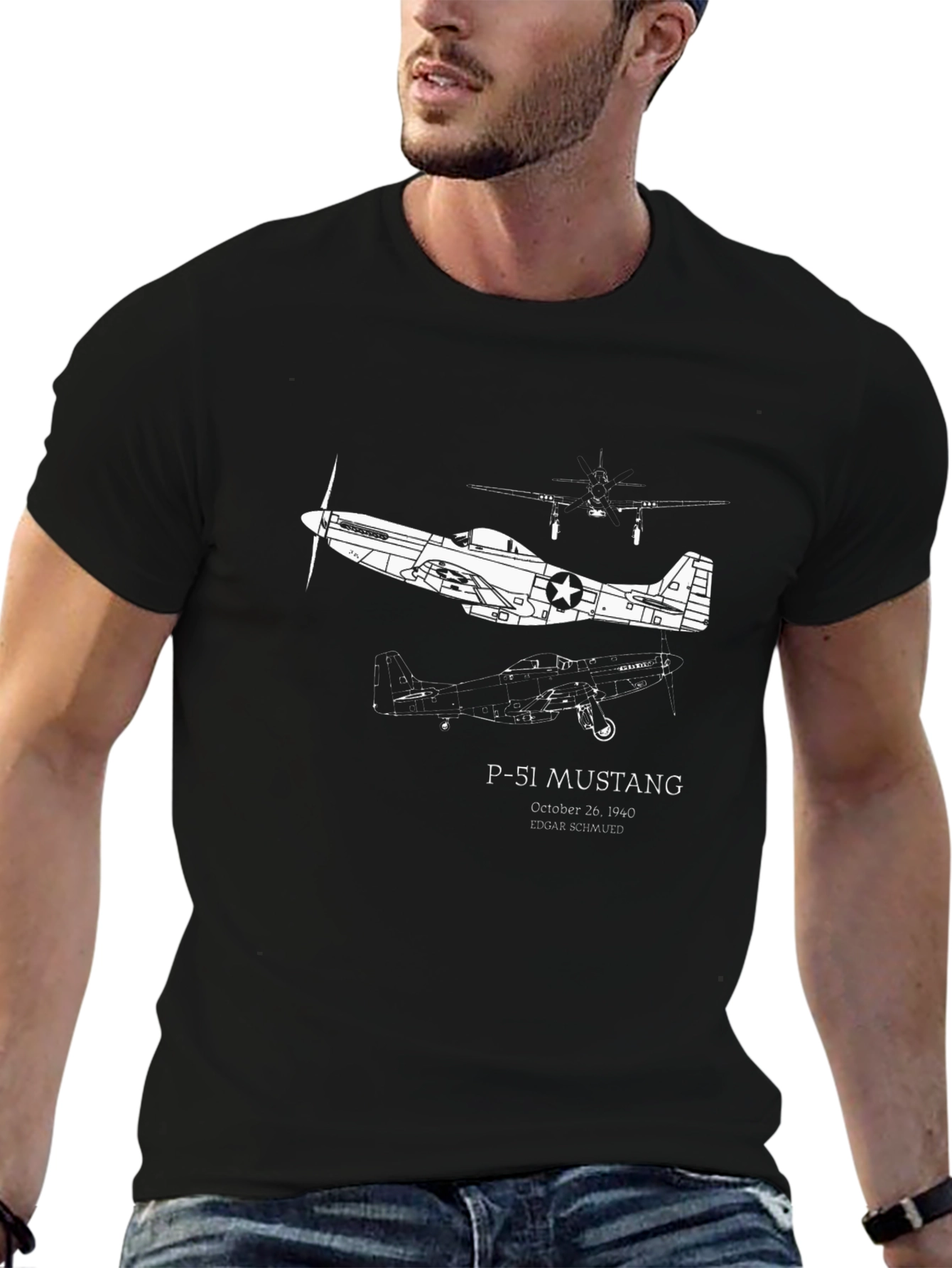 P-51 Mustang Black Graphic T-Shirt