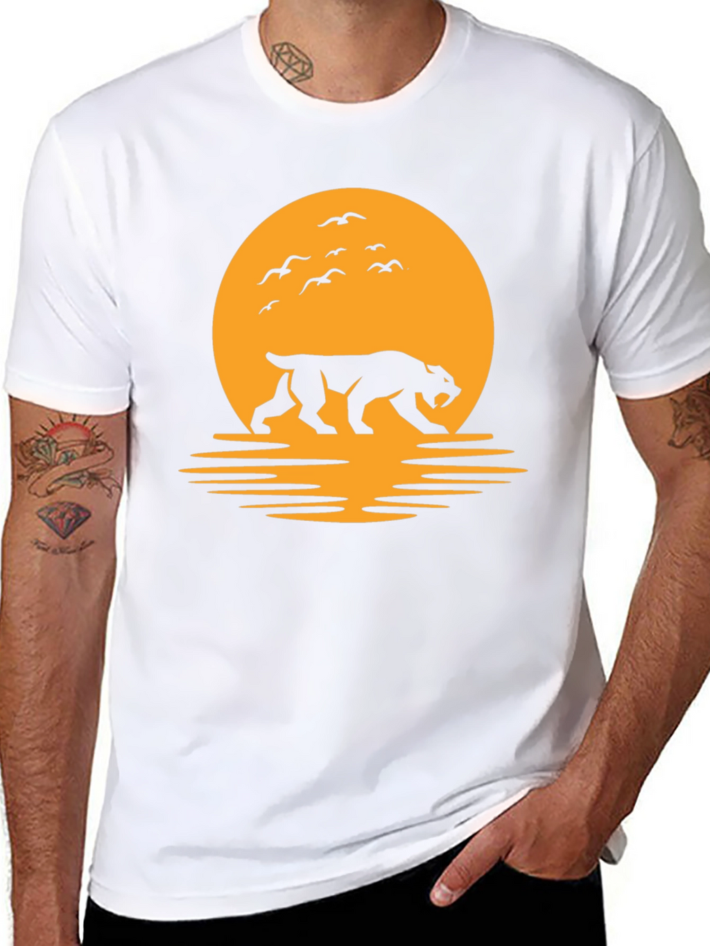 Tiger Silhouette Graphic Tee - Sunset Design