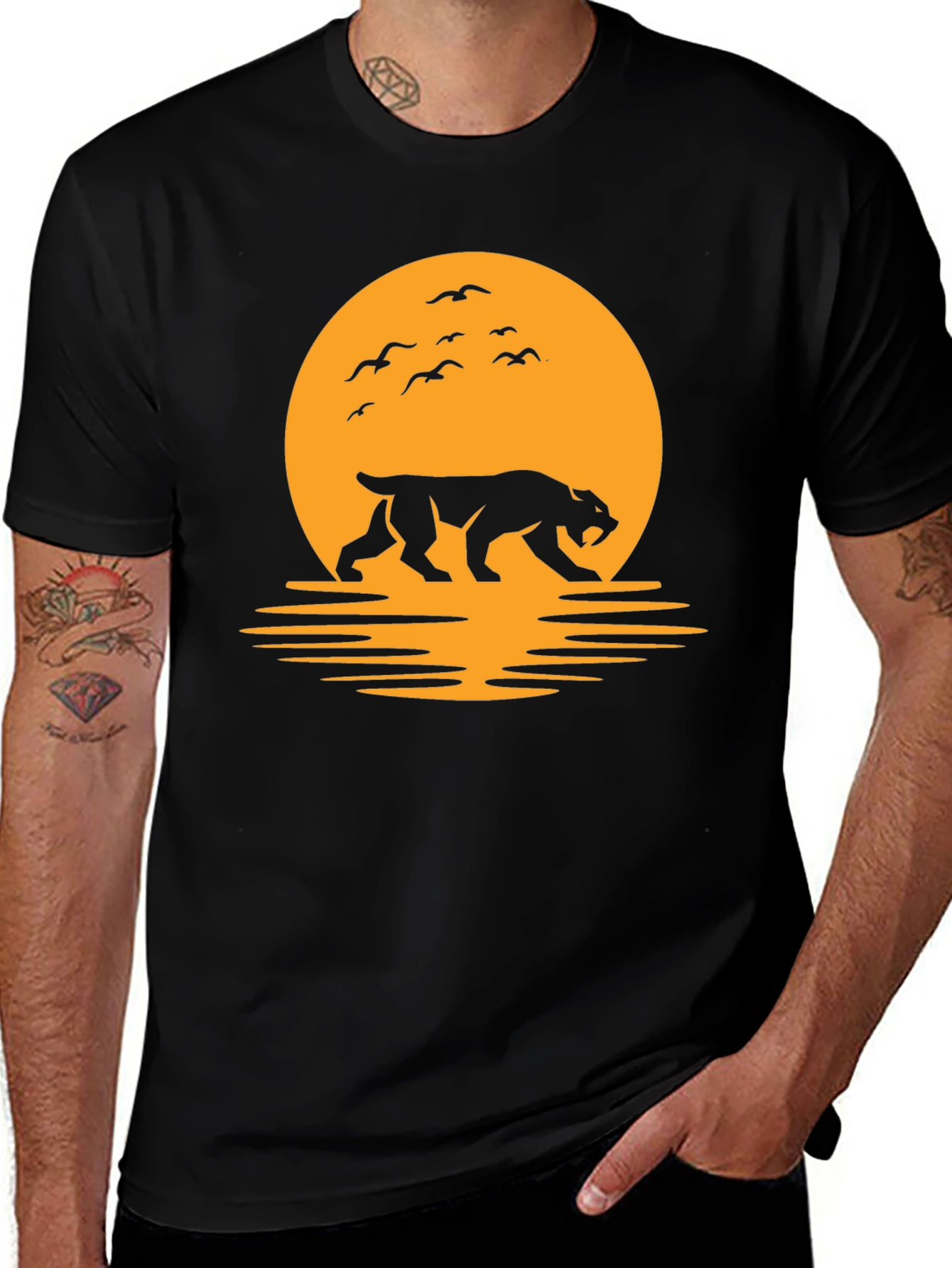 Tiger Silhouette Graphic Tee - Sunset Design