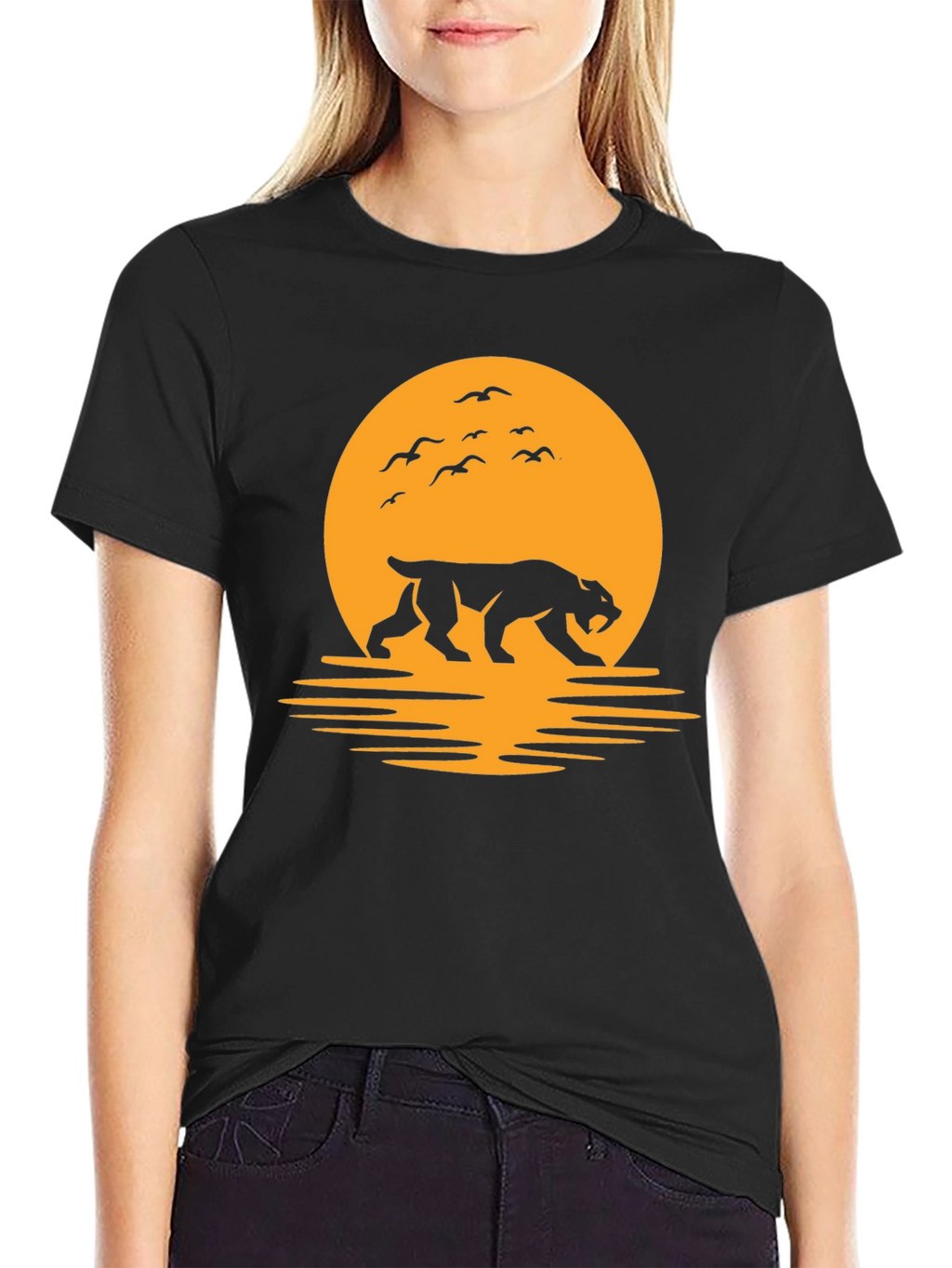 Tiger Silhouette Graphic Tee - Sunset Design