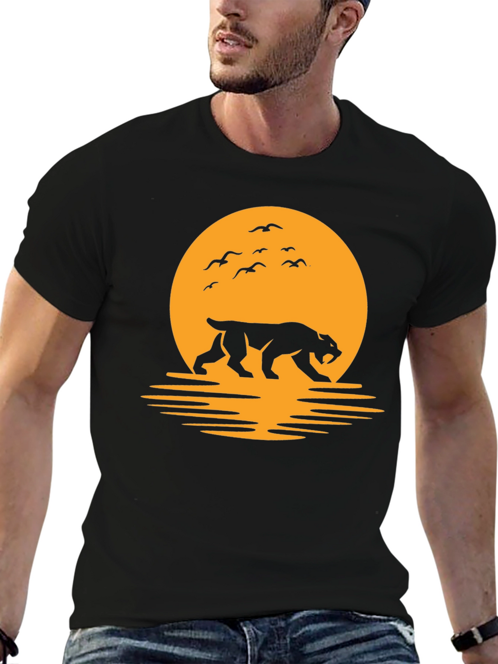 Tiger Silhouette Graphic Tee - Sunset Design