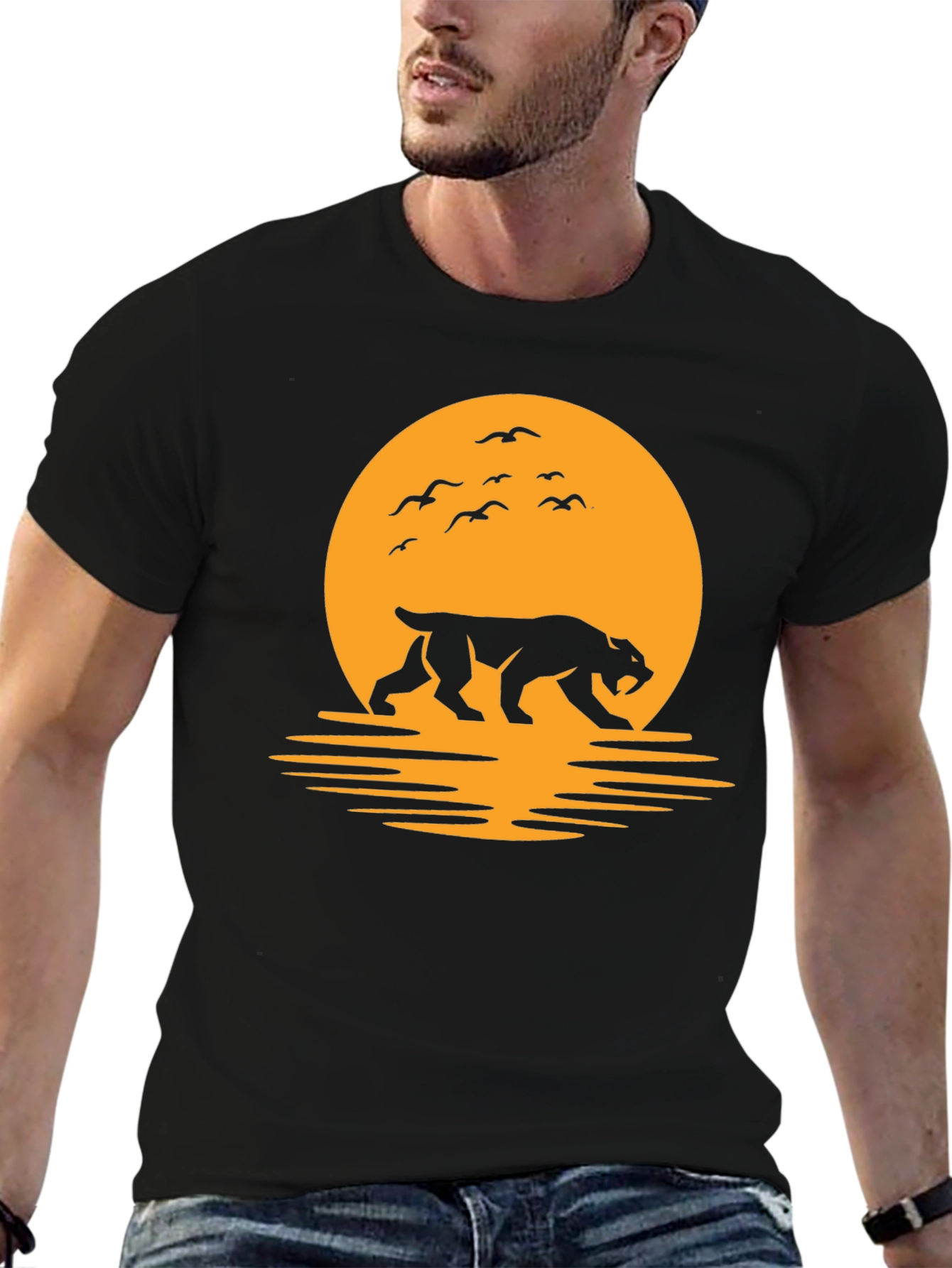 Tiger Silhouette Graphic Tee - Sunset Design
