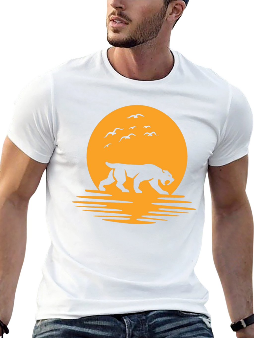 Tiger Silhouette Graphic Tee - Sunset Design