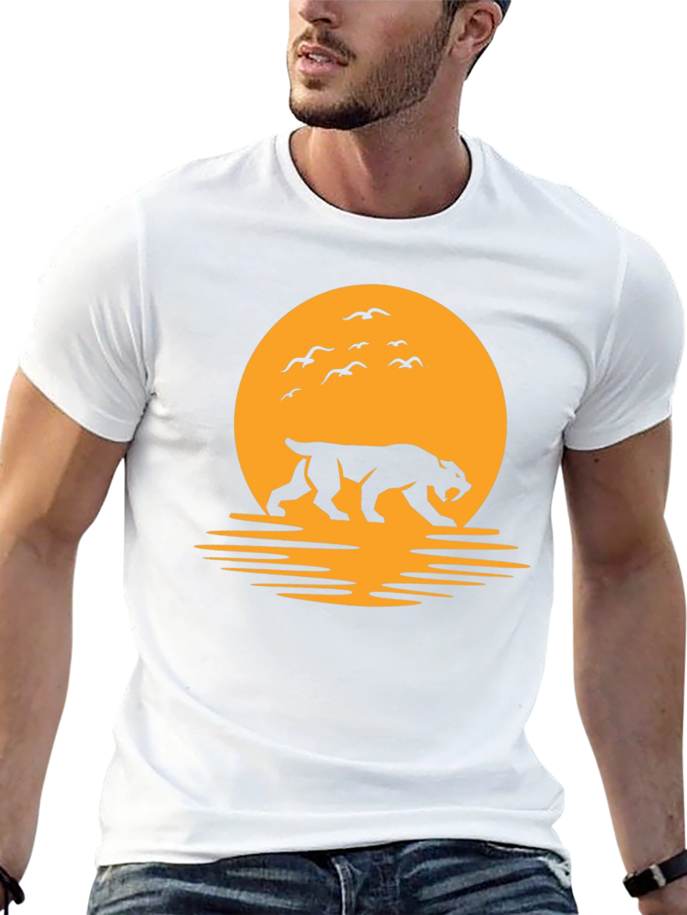 Tiger Silhouette Graphic Tee - Sunset Design