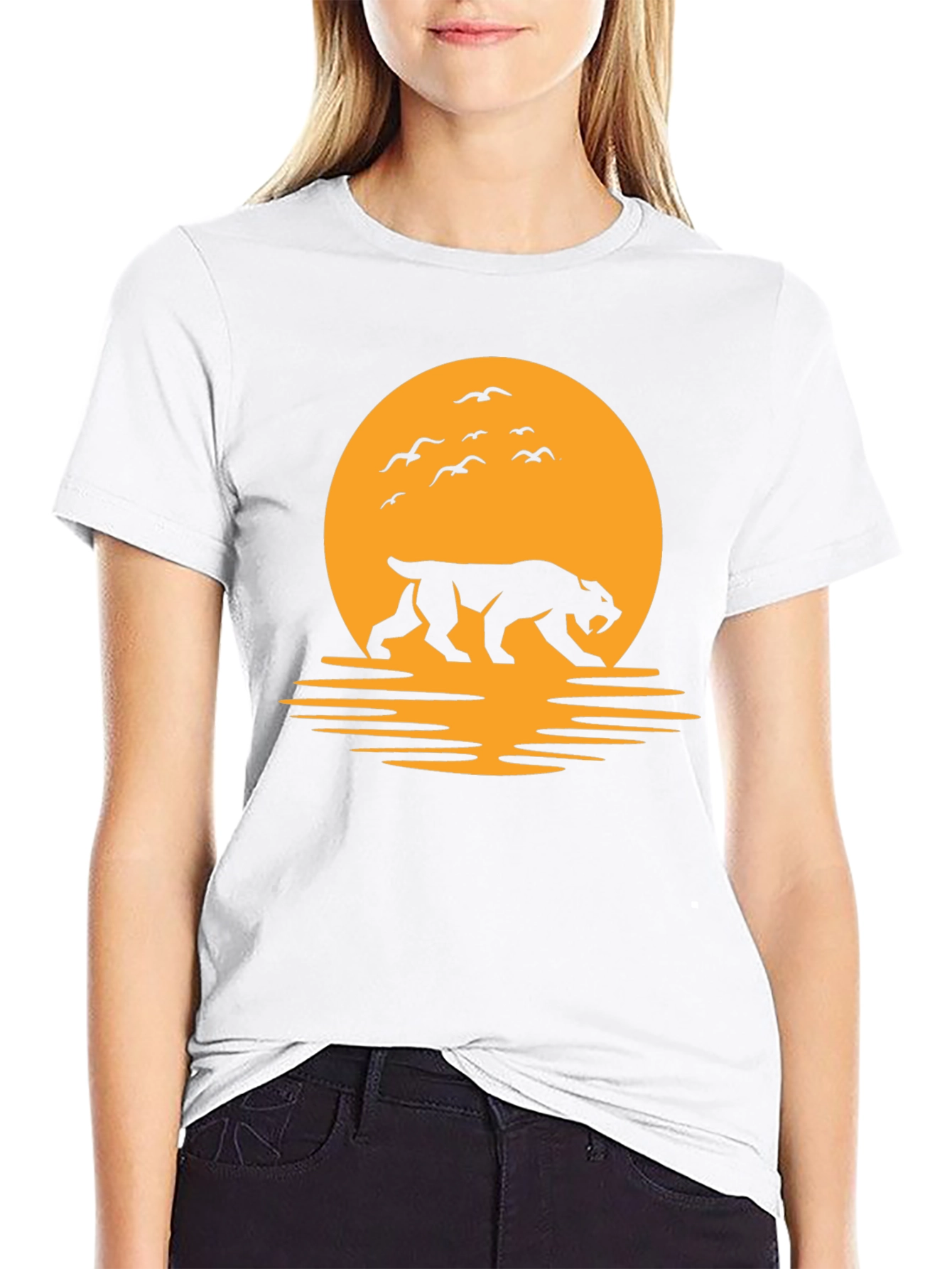 Tiger Silhouette Graphic Tee - Sunset Design