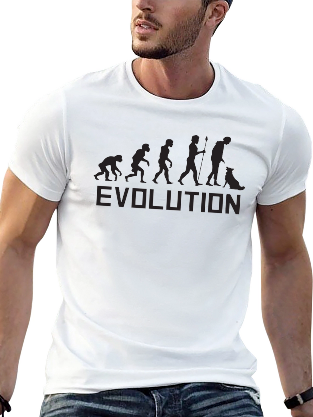 Evolution of Man with Dog Black Graphic T-Shirt