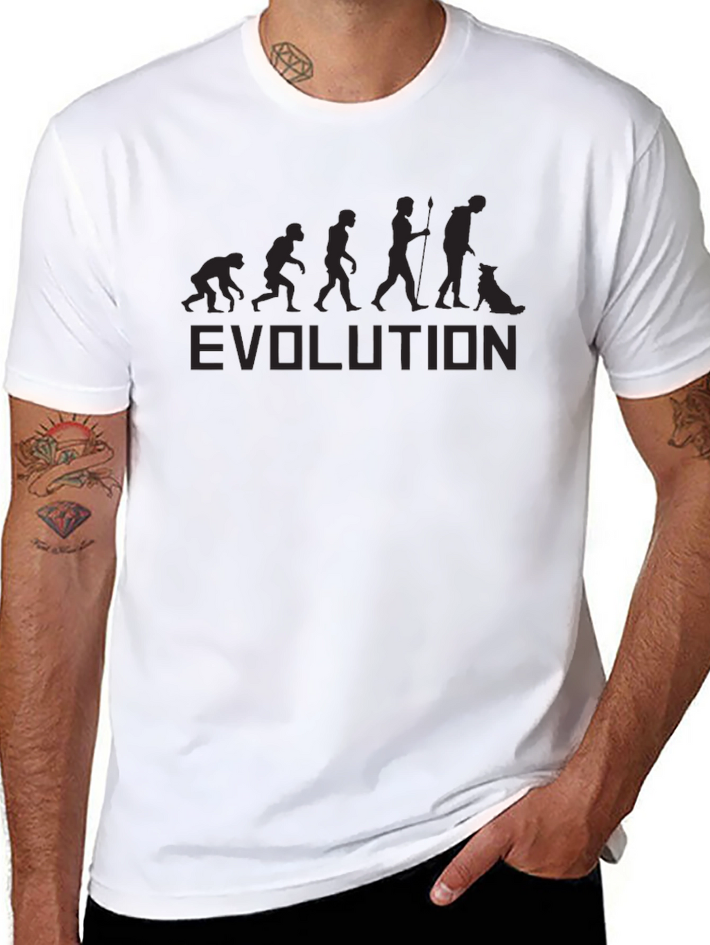 Evolution of Man with Dog Black Graphic T-Shirt