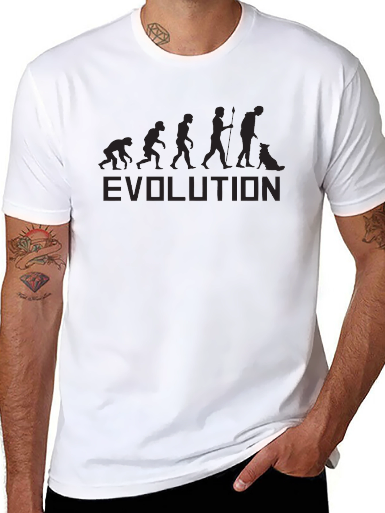Evolution of Man with Dog Black Graphic T-Shirt