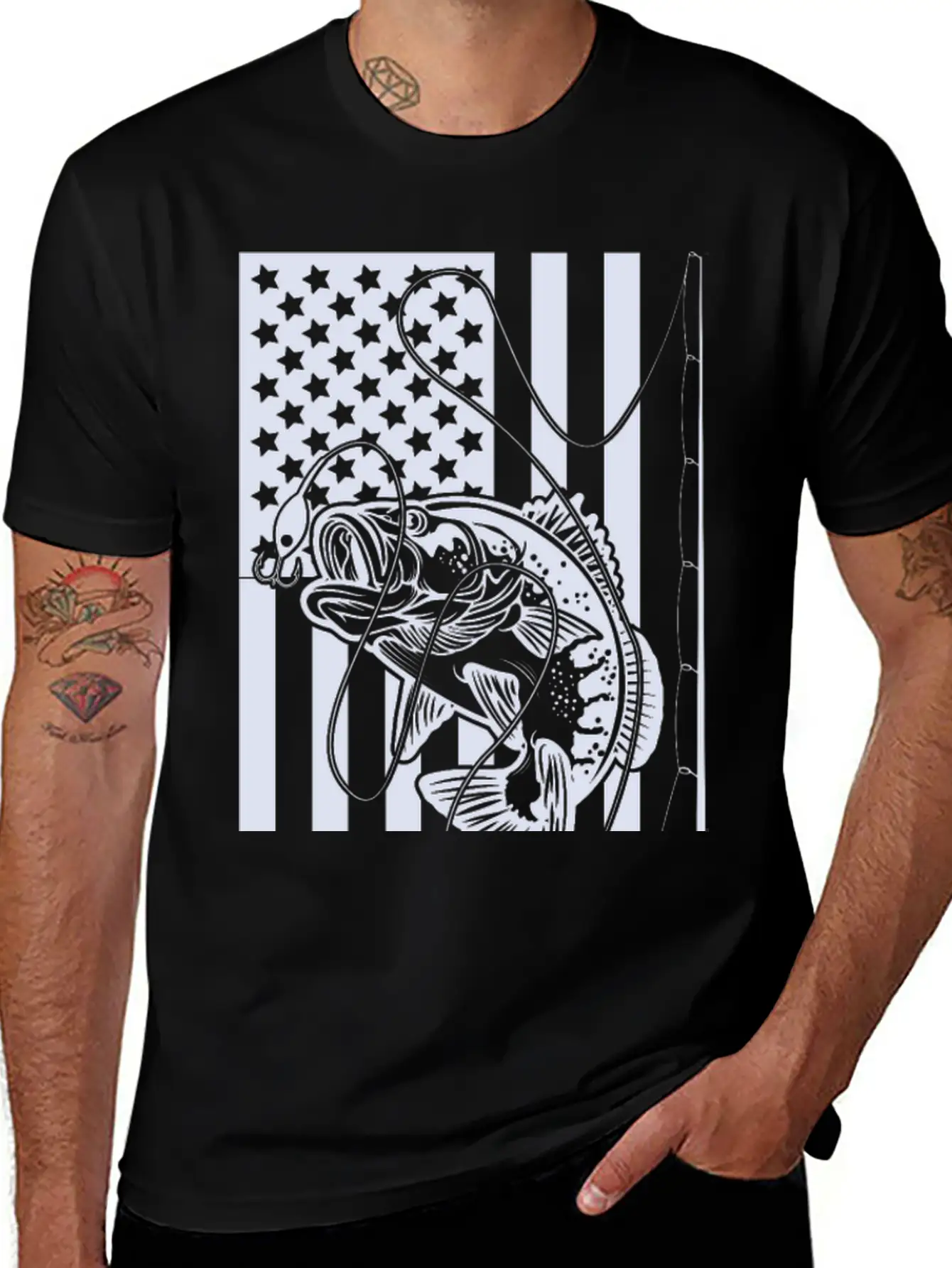 USA Fishing Flag Unisex Short Sleeve Soft Cotton T-Shirt – Casual Everyday Wear