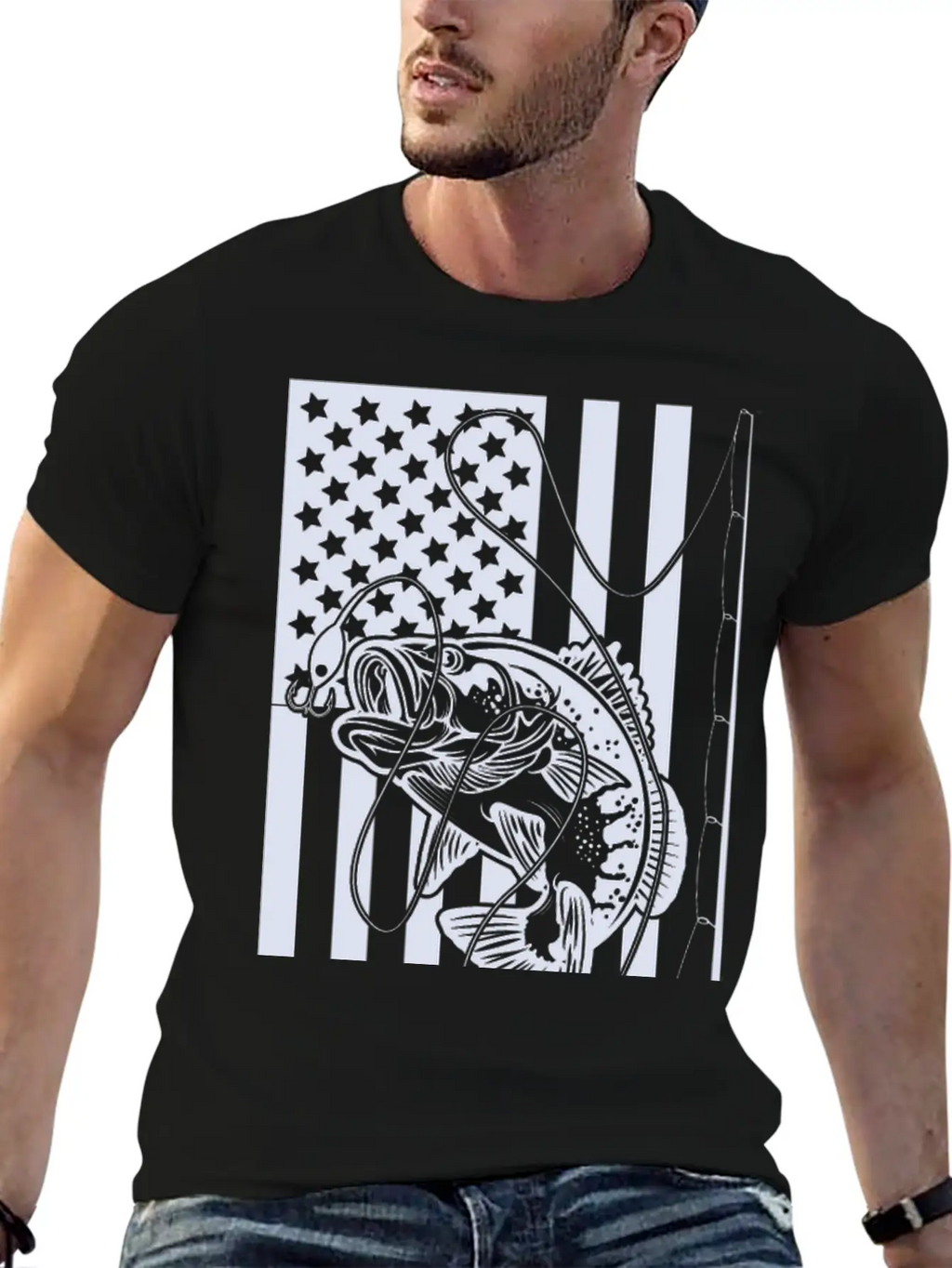 USA Fishing Flag Unisex Short Sleeve Soft Cotton T-Shirt – Casual Everyday Wear