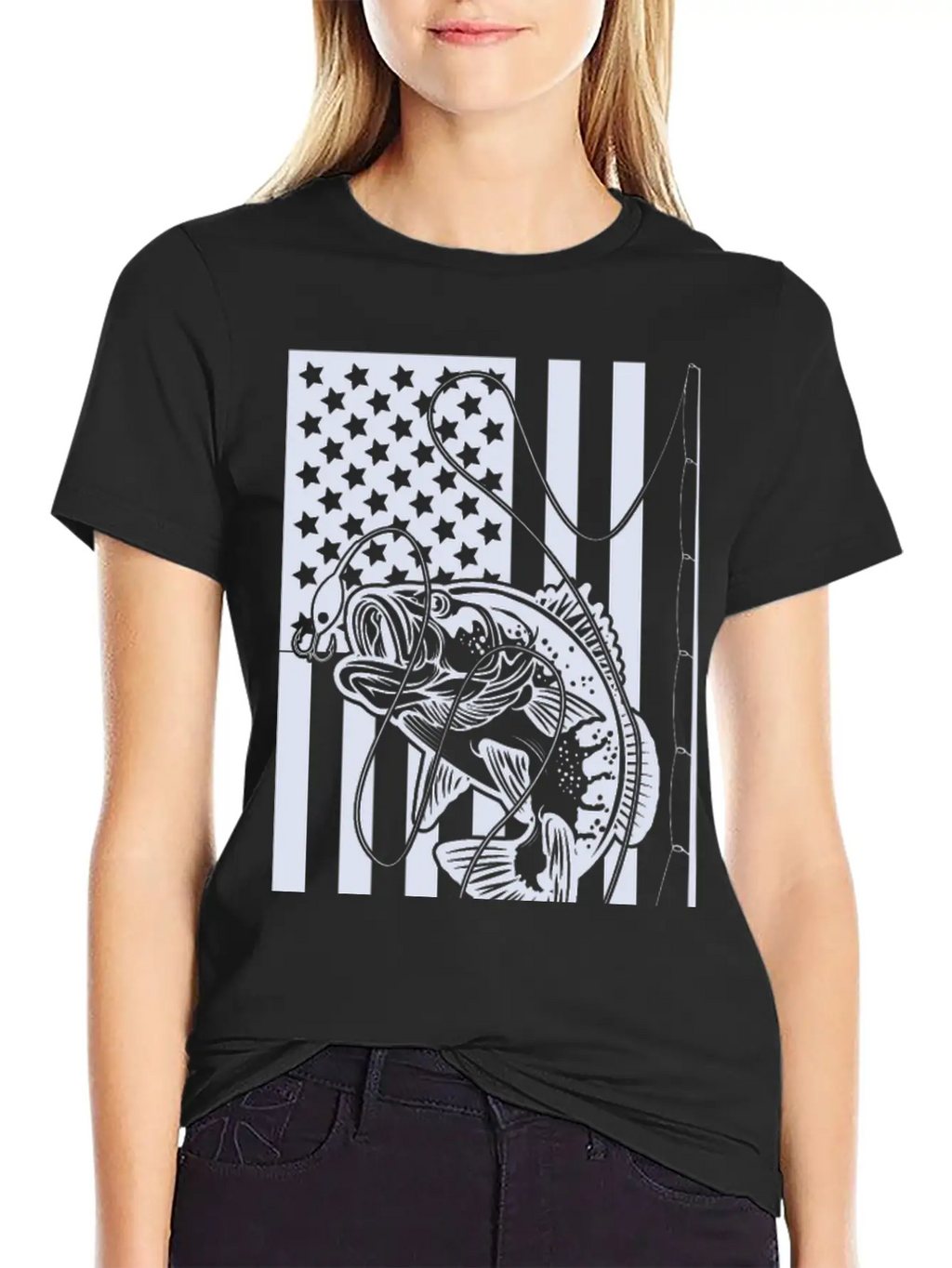 USA Fishing Flag Unisex Short Sleeve Soft Cotton T-Shirt – Casual Everyday Wear