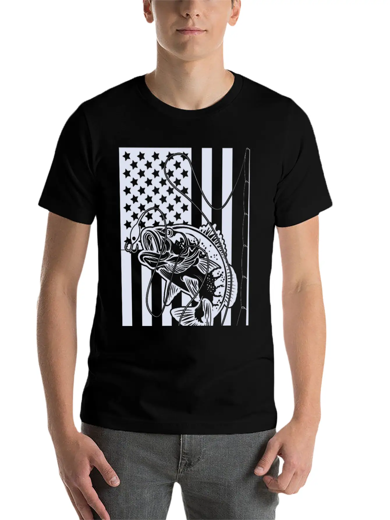 USA Fishing Flag Unisex Short Sleeve Soft Cotton T-Shirt – Casual Everyday Wear