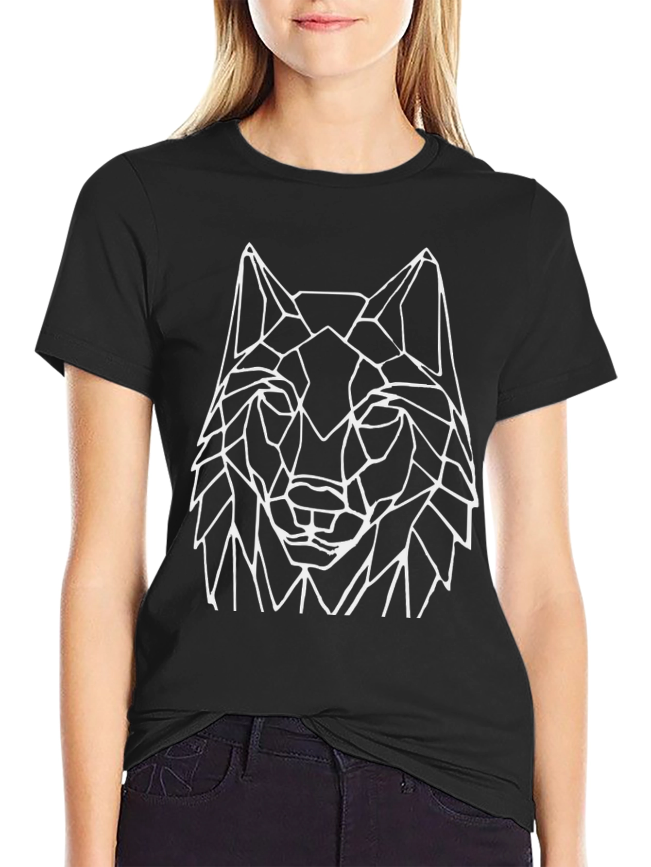 Geometric Wolf Graphic Tee - Black