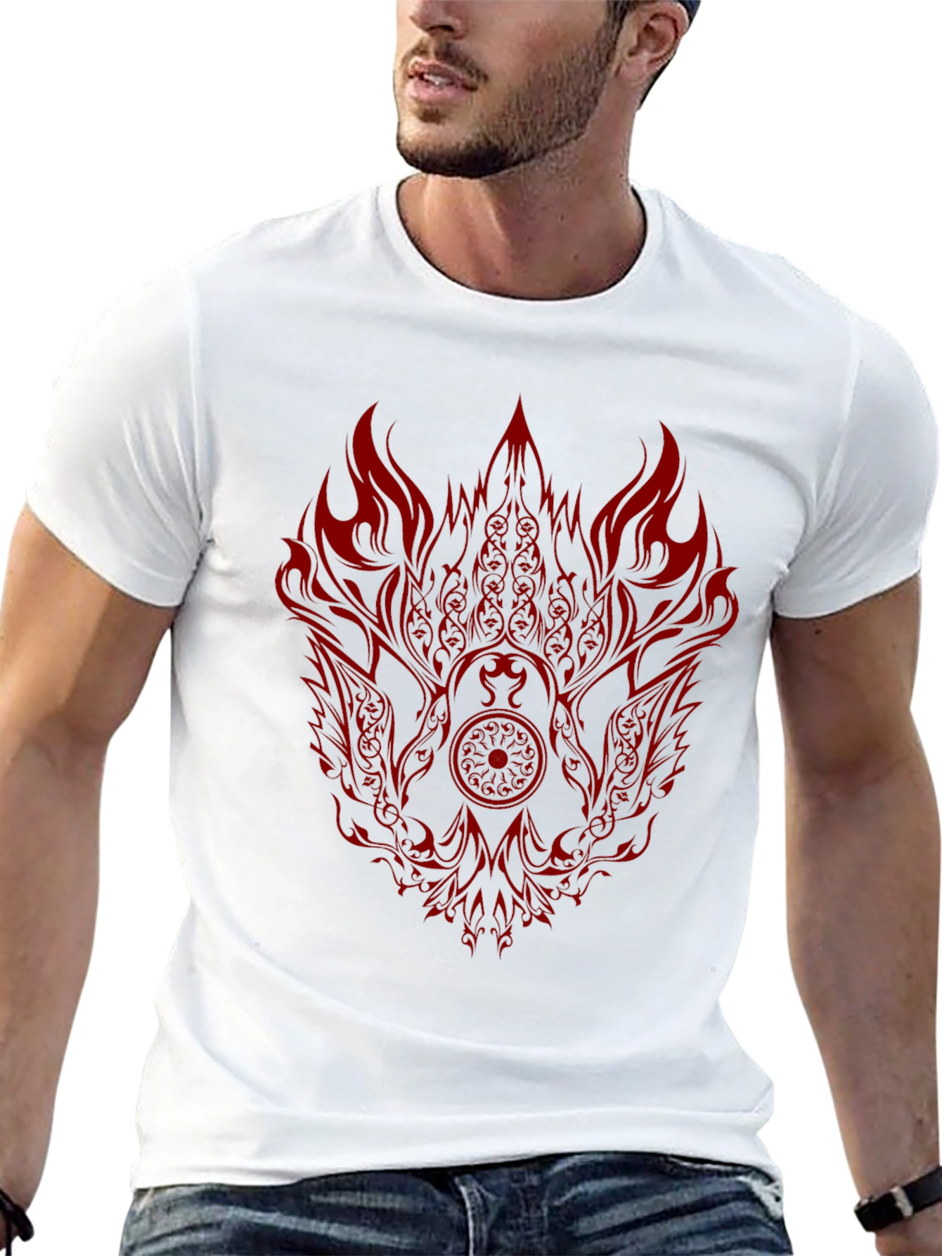 Black Tee with Red Phoenix Graphic