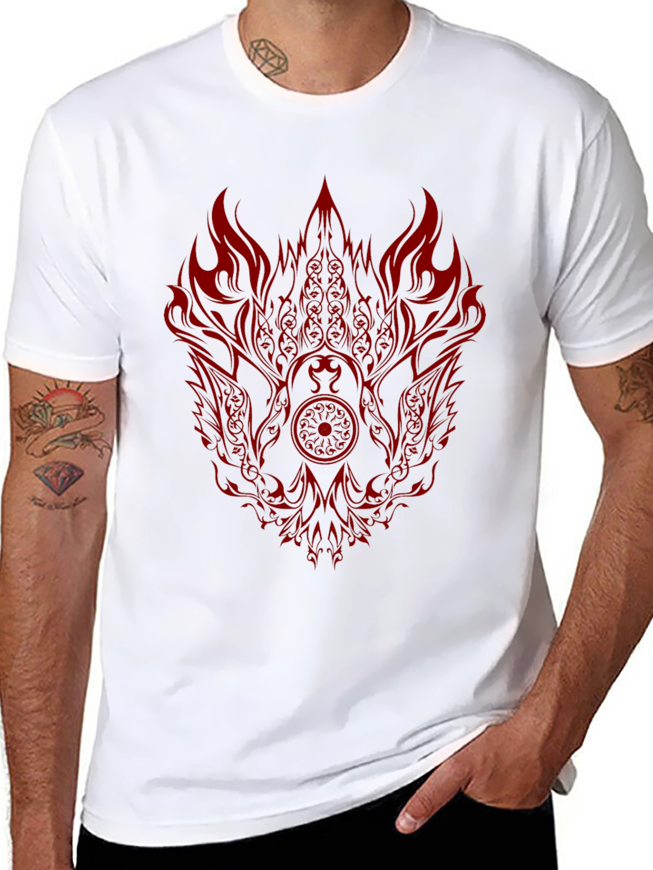 Black Tee with Red Phoenix Graphic