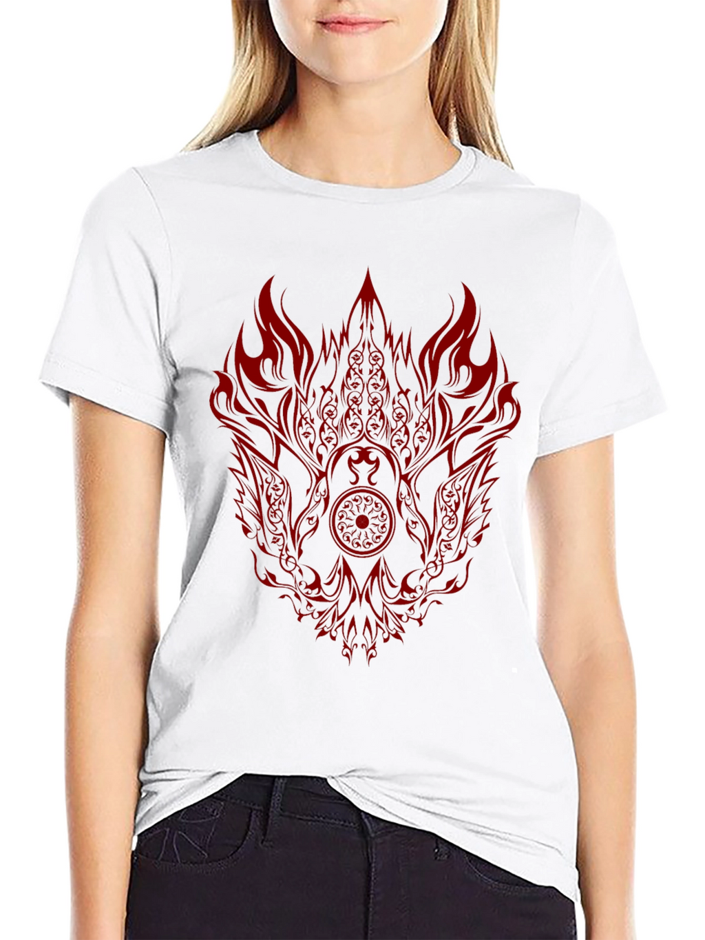 Black Tee with Red Phoenix Graphic