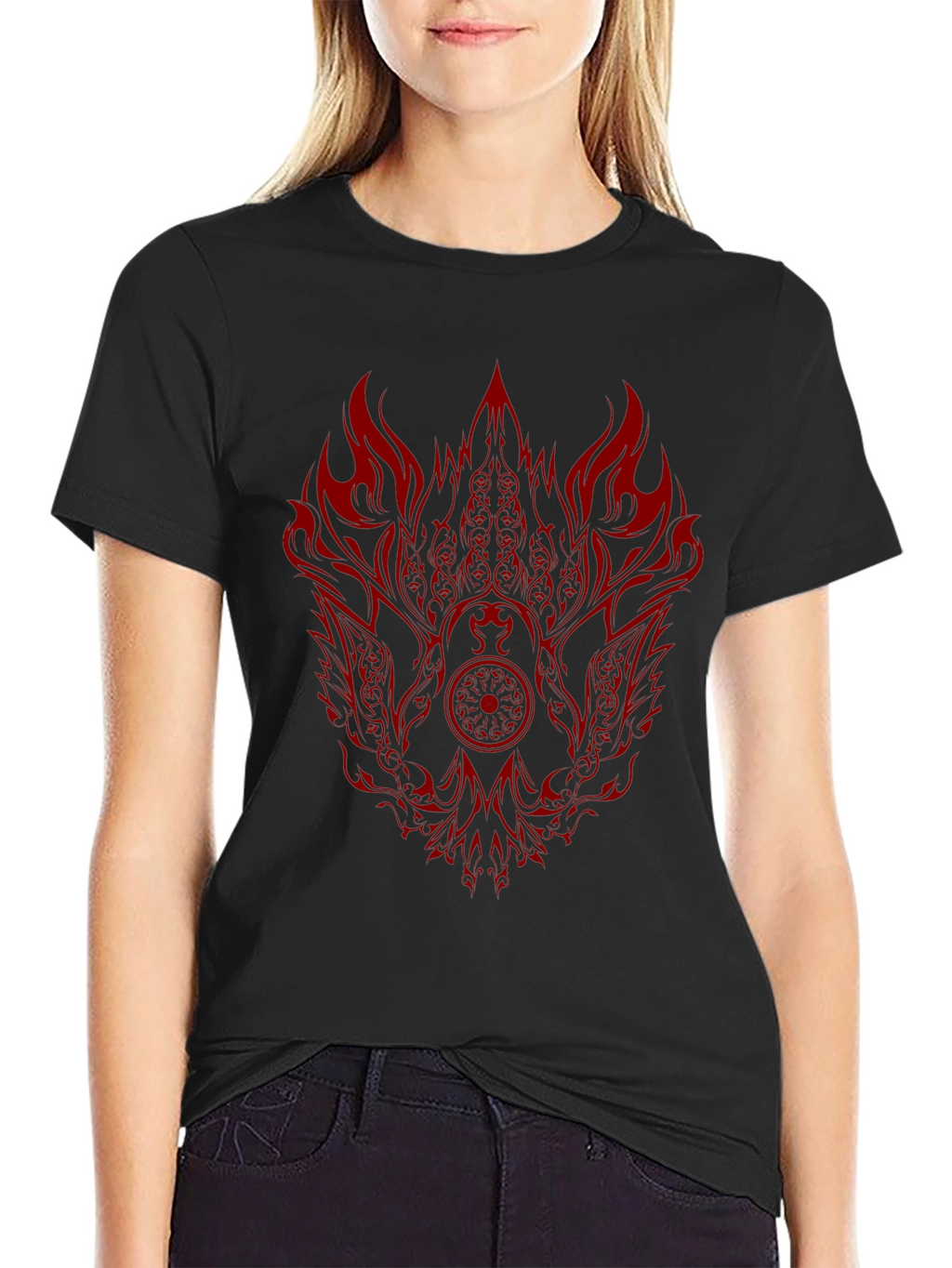 Black Tee with Red Phoenix Graphic