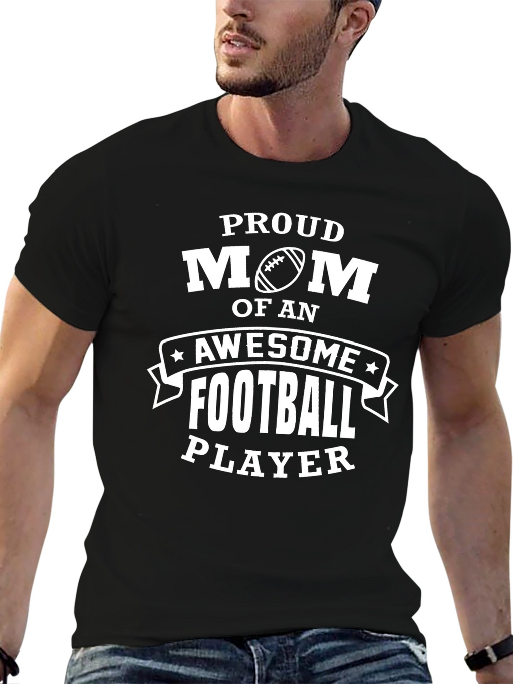 Proud Mom Football Player Graphic T-Shirt